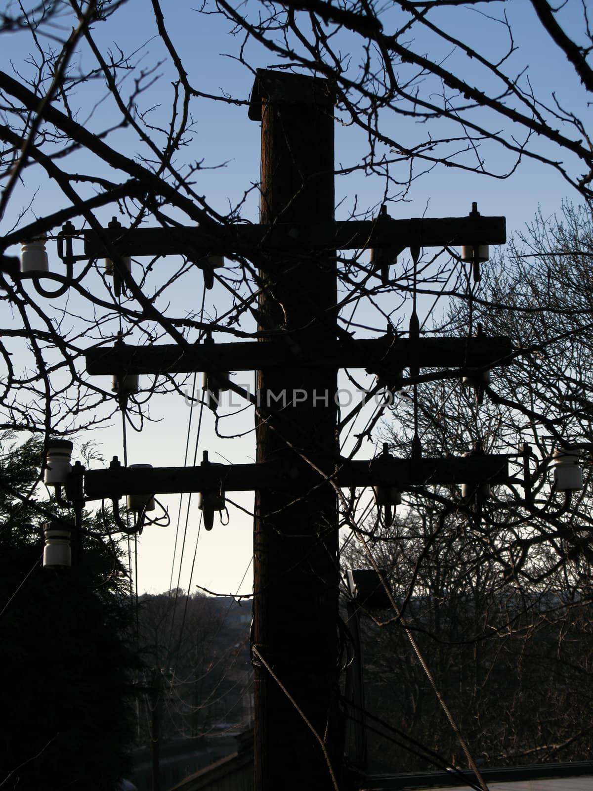 Silhouette of old fashioned telegraph pole


