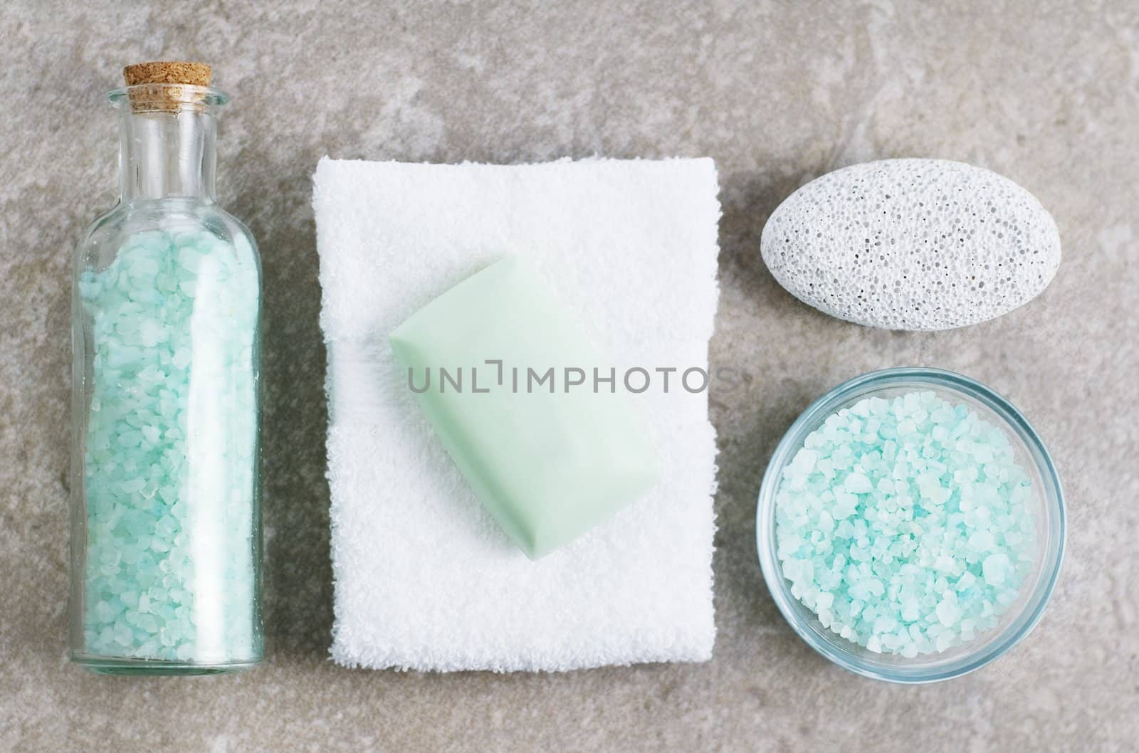 Spa display on top of a granite stone background.