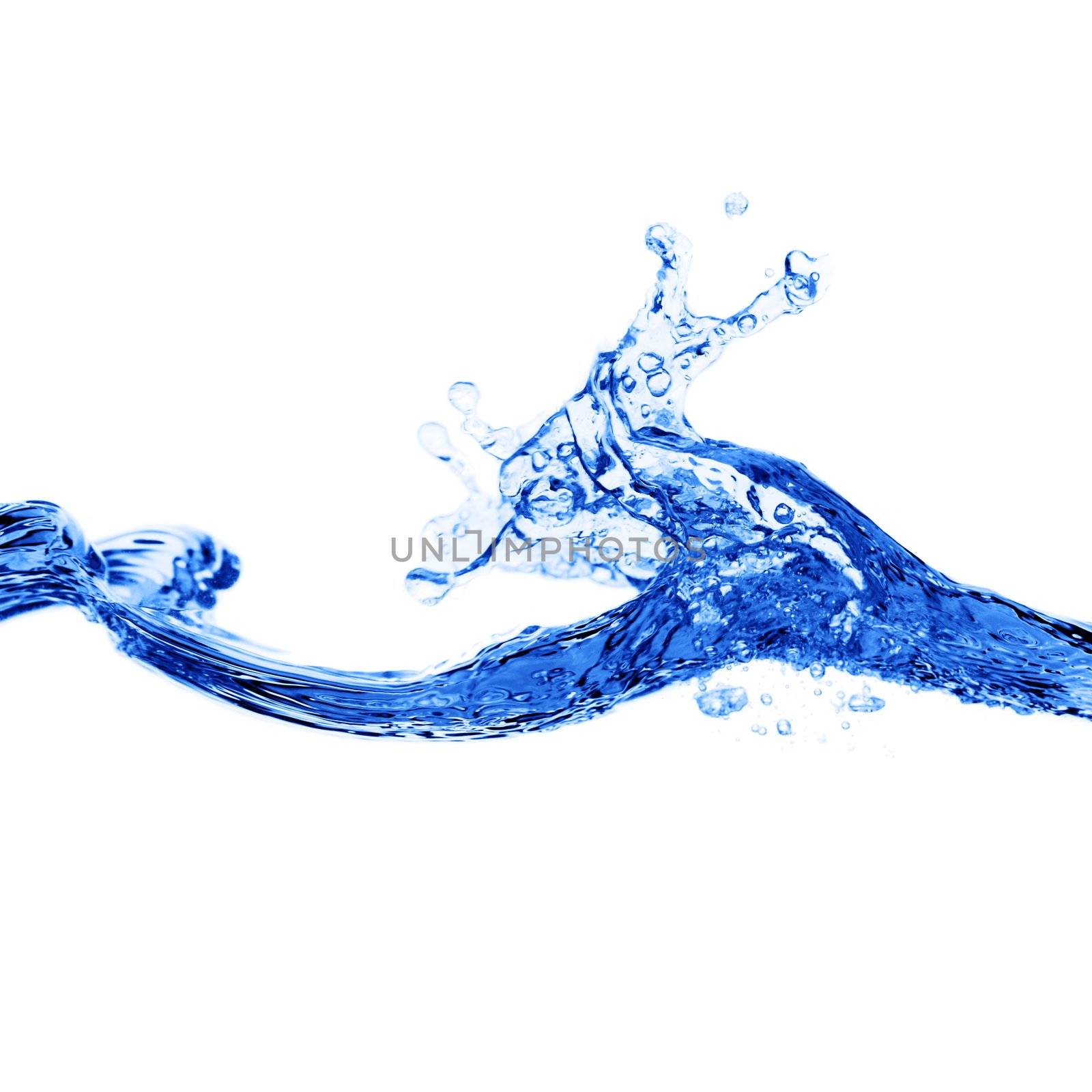 Crisp, clean, blue water photographed against a white background.