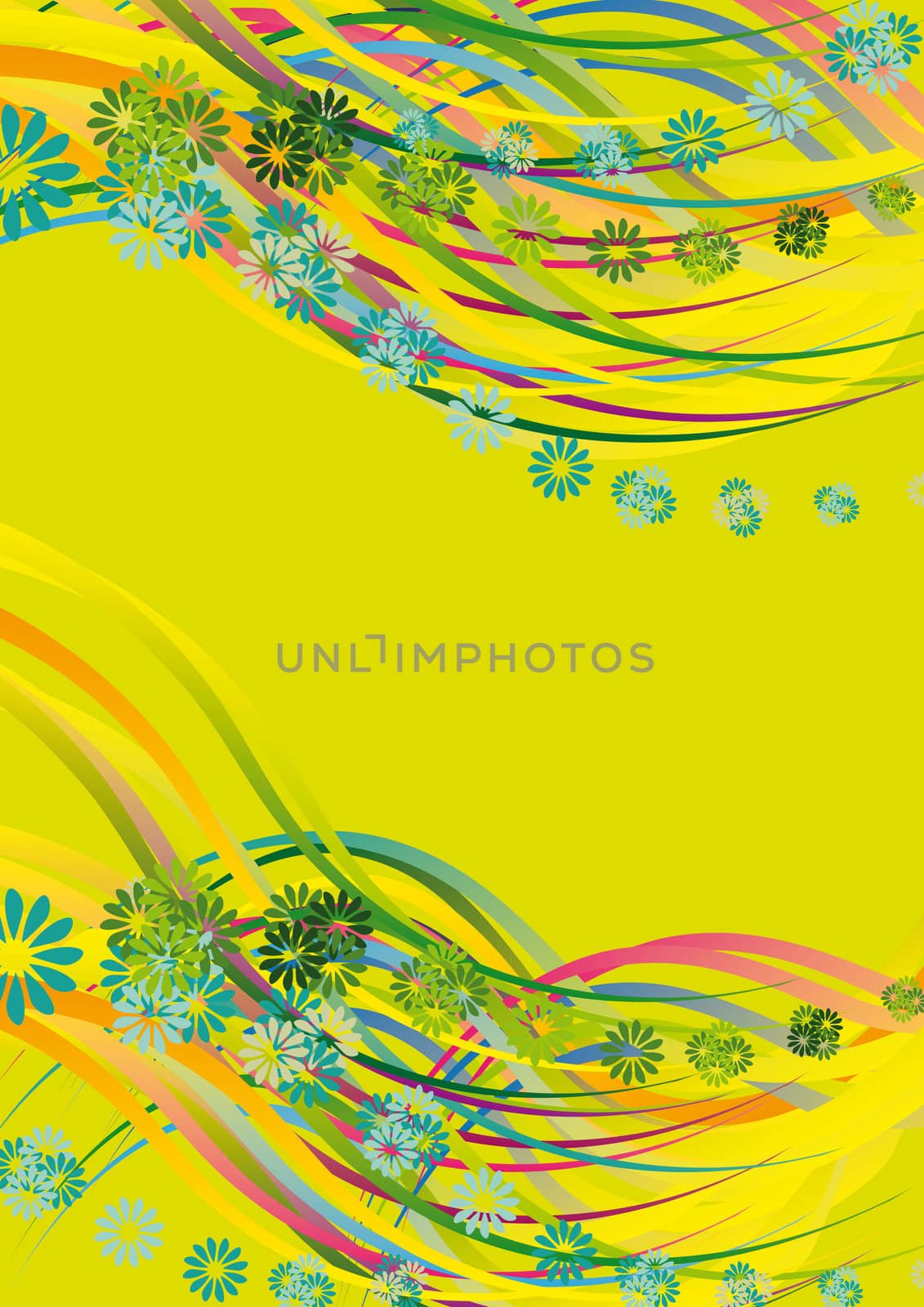 decorative flower and wavy lines background on green
