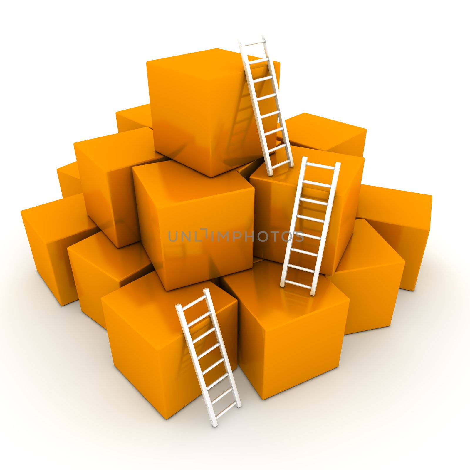 Batch of Shiny Orange Boxes - Climb up with Bright White Ladders by PixBox