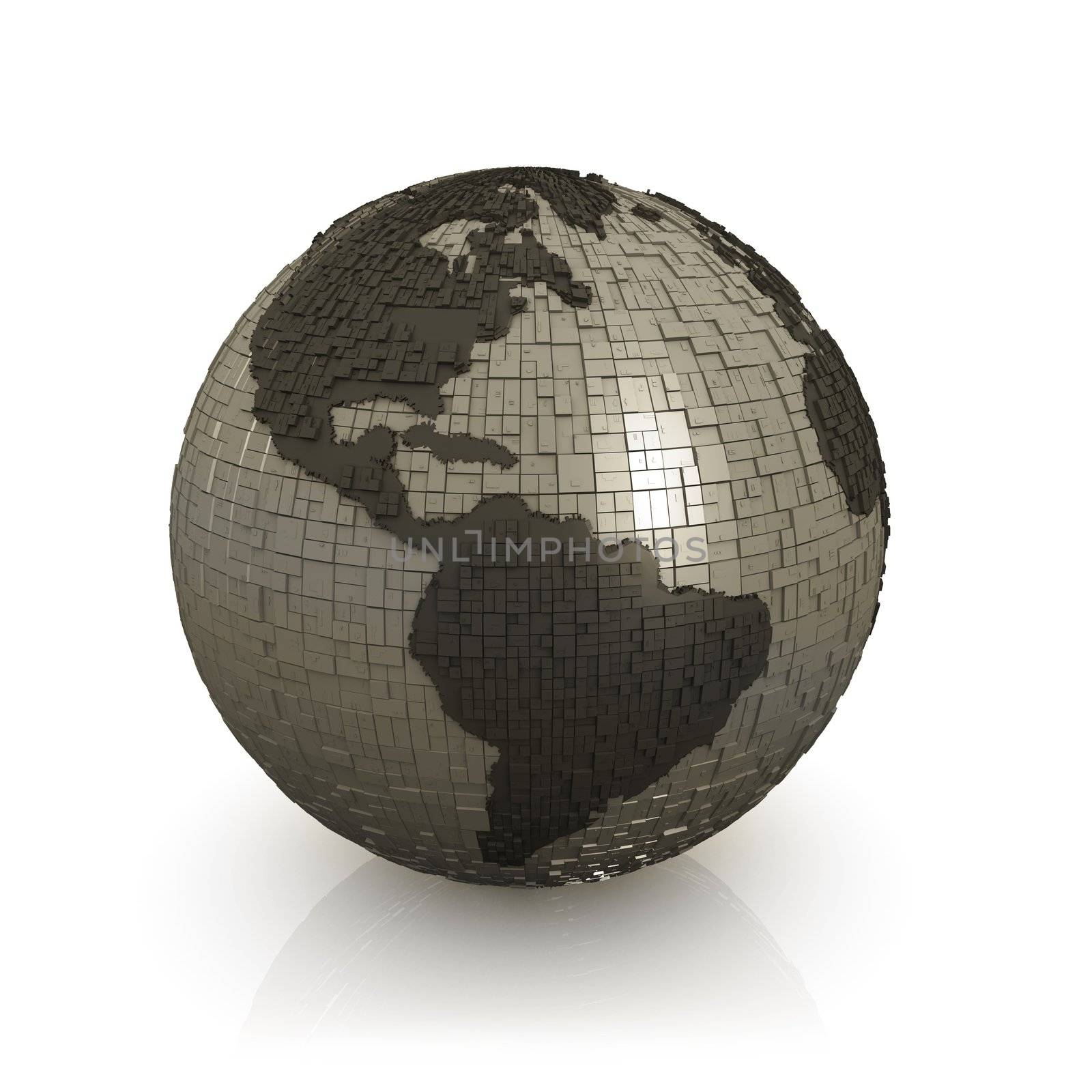 Computer Generated Image - Globe Made Of Cubes.