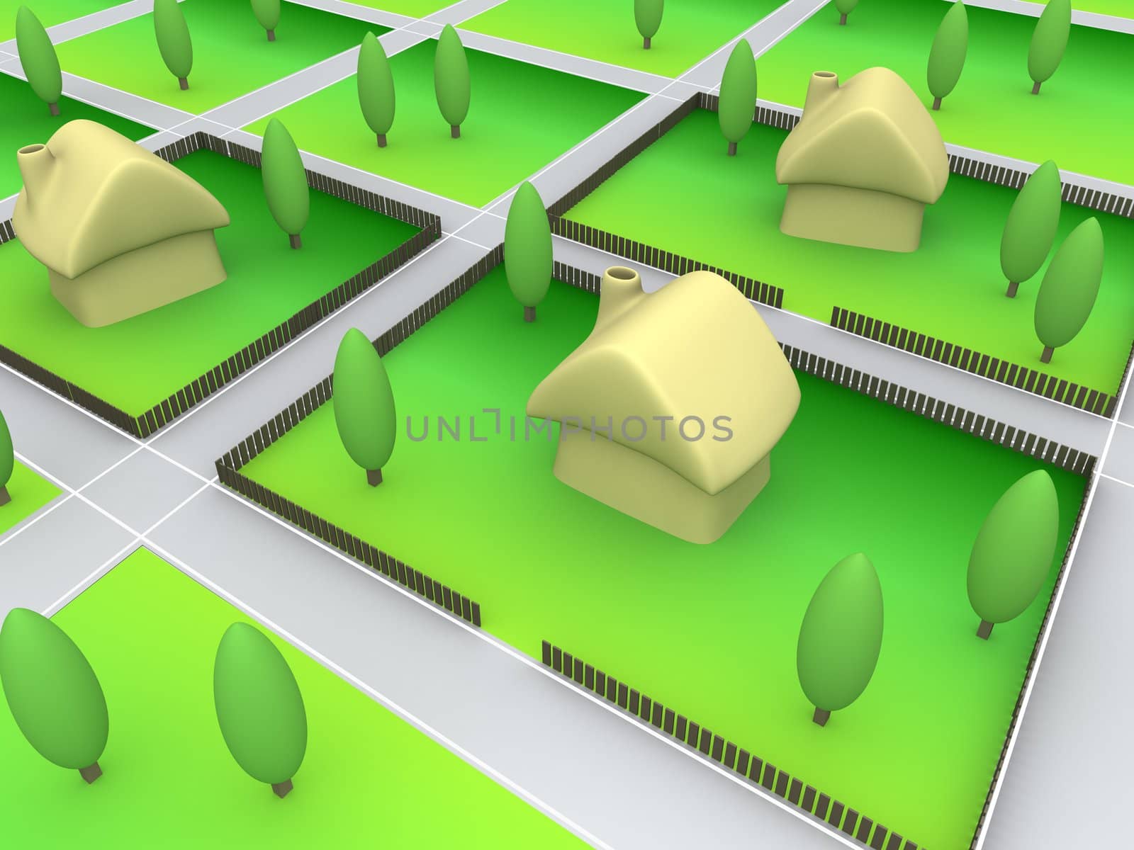Computer Generated 3D Image - Village .