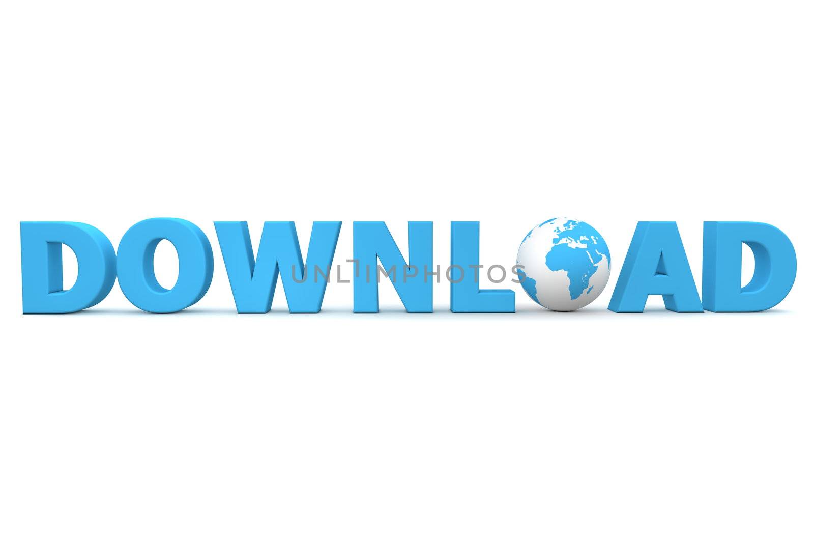 blue word Download with 3D globe replacing letter O