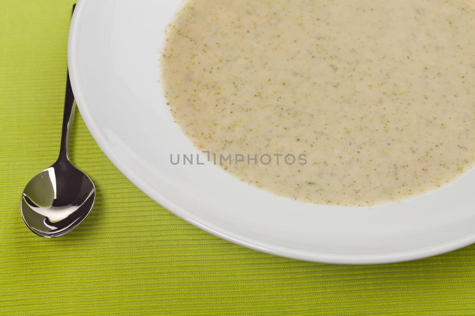 broccoli soup in a white plate