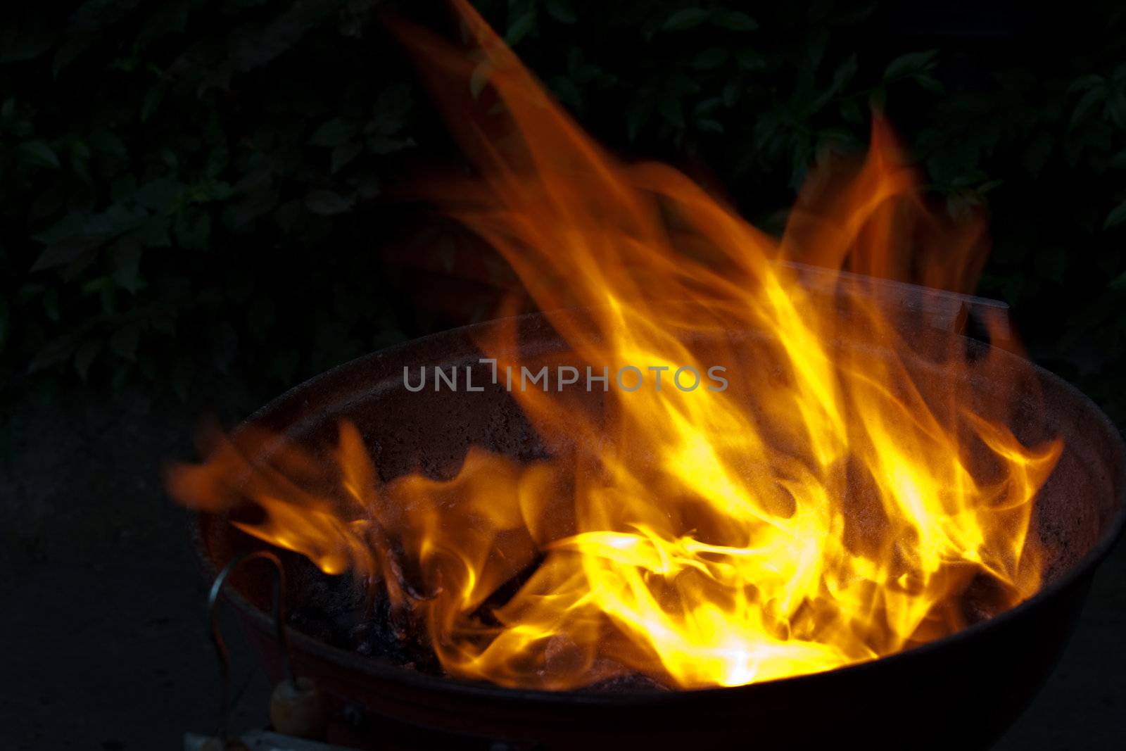 flames from a fire in the grill by bernjuer