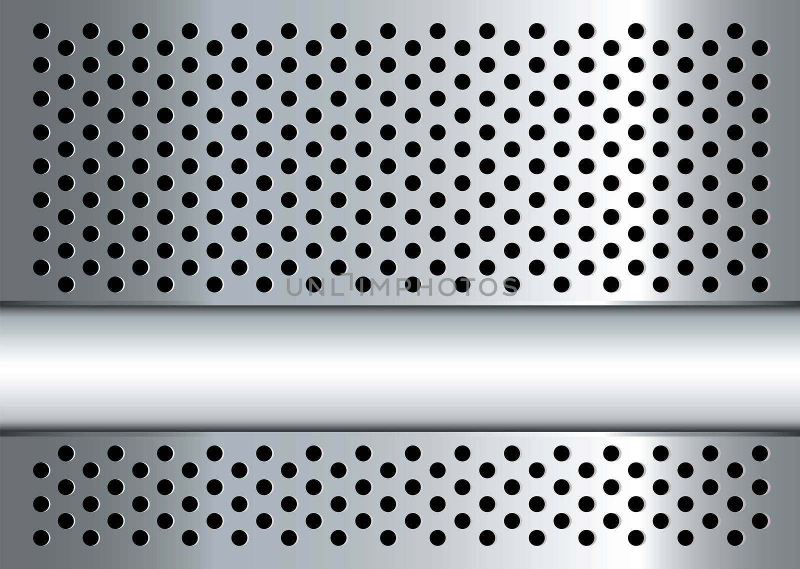 Silver metal background with perforated holes and copy space