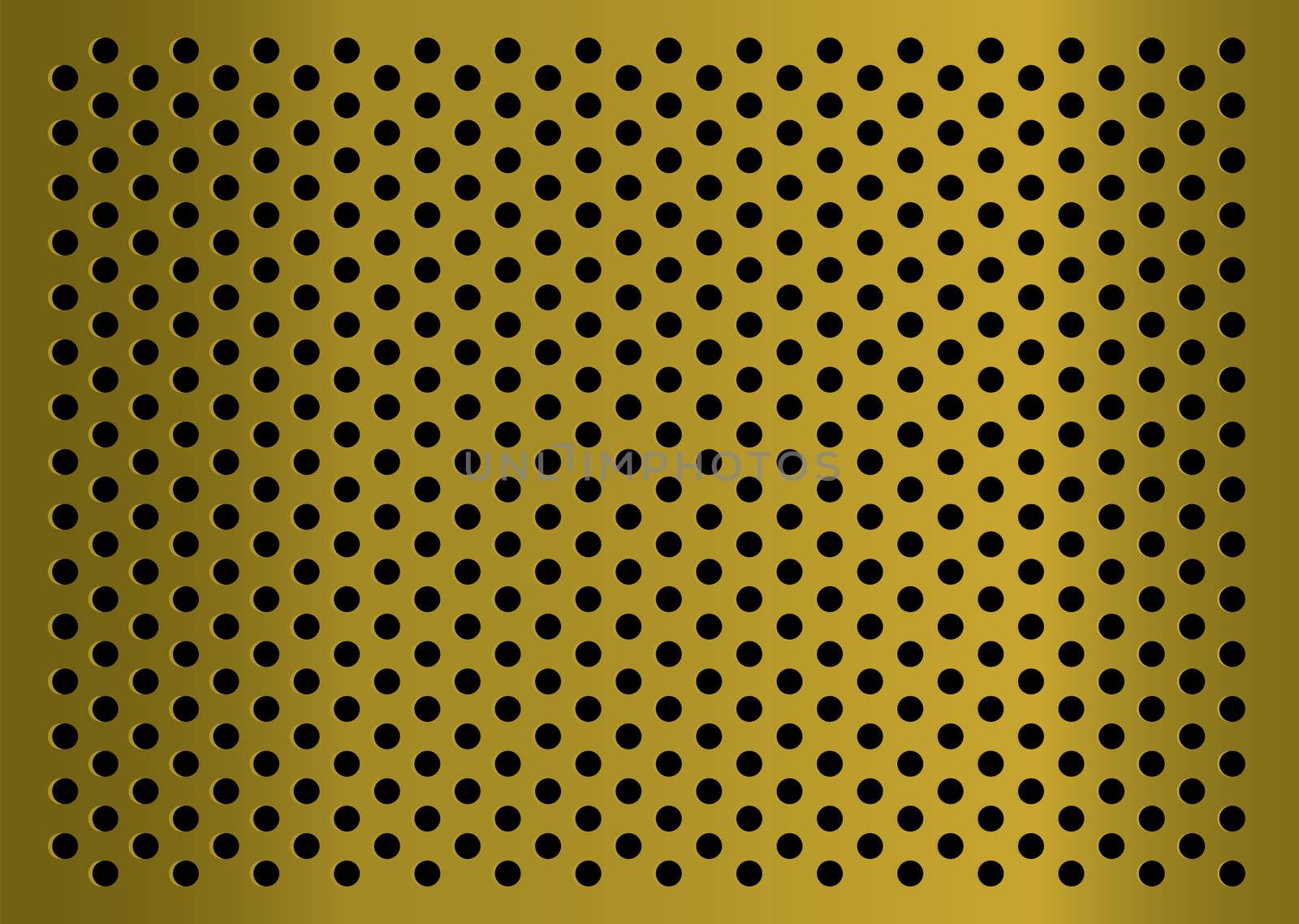 Gold metal abstract background with grated holes and light reflection