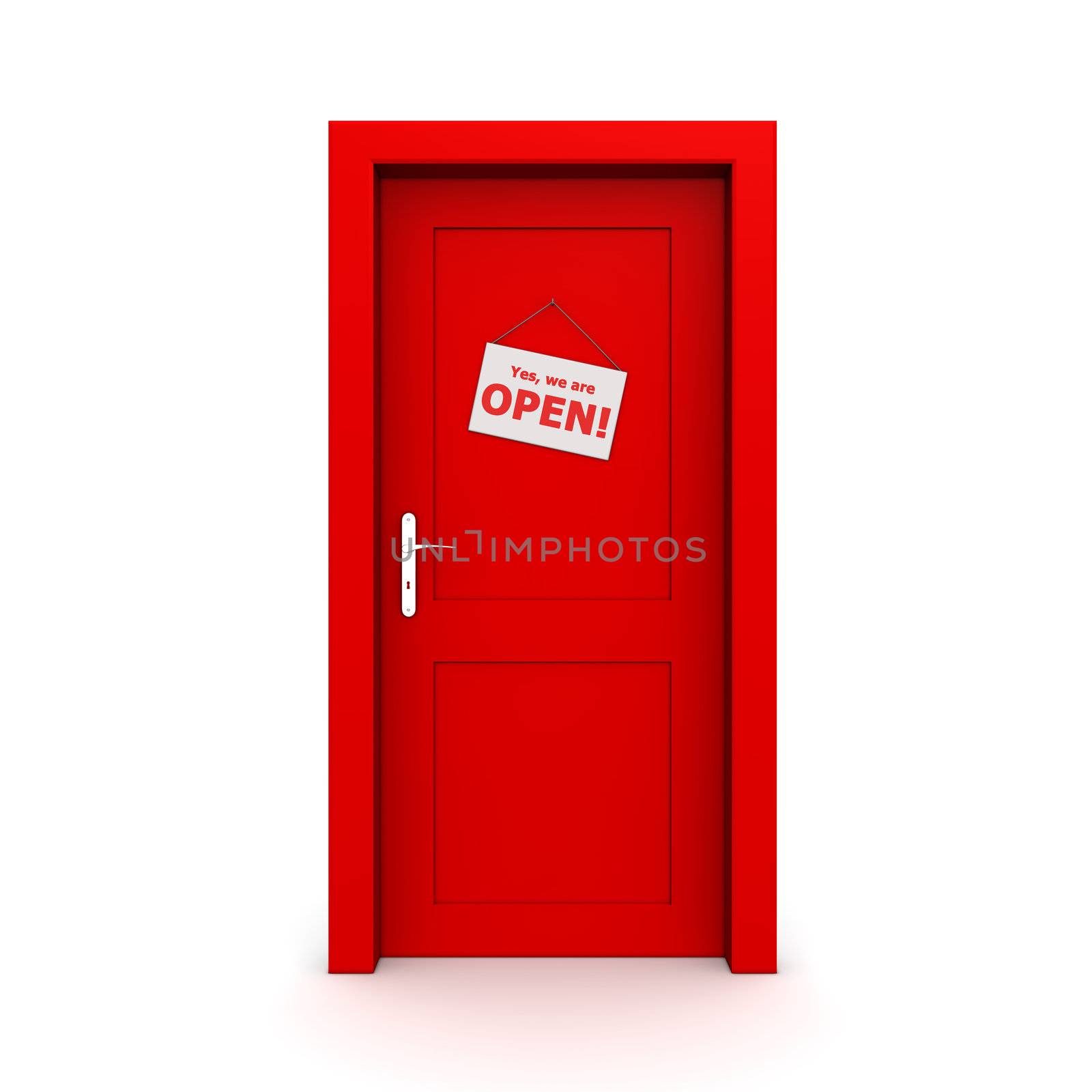 Closed Red Door With Door Sign by PixBox