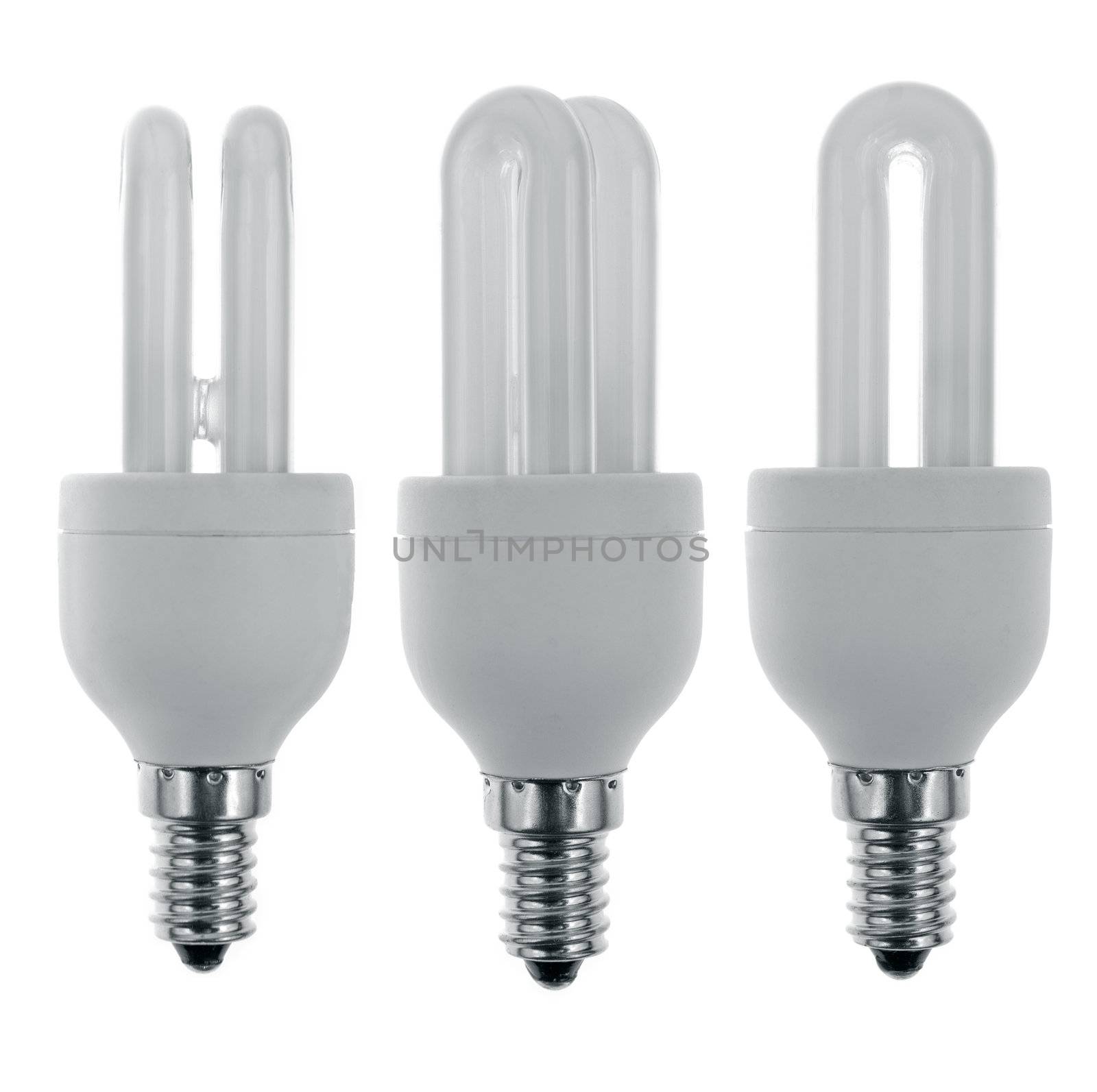 Three spare light bulbs isolated on white background.
