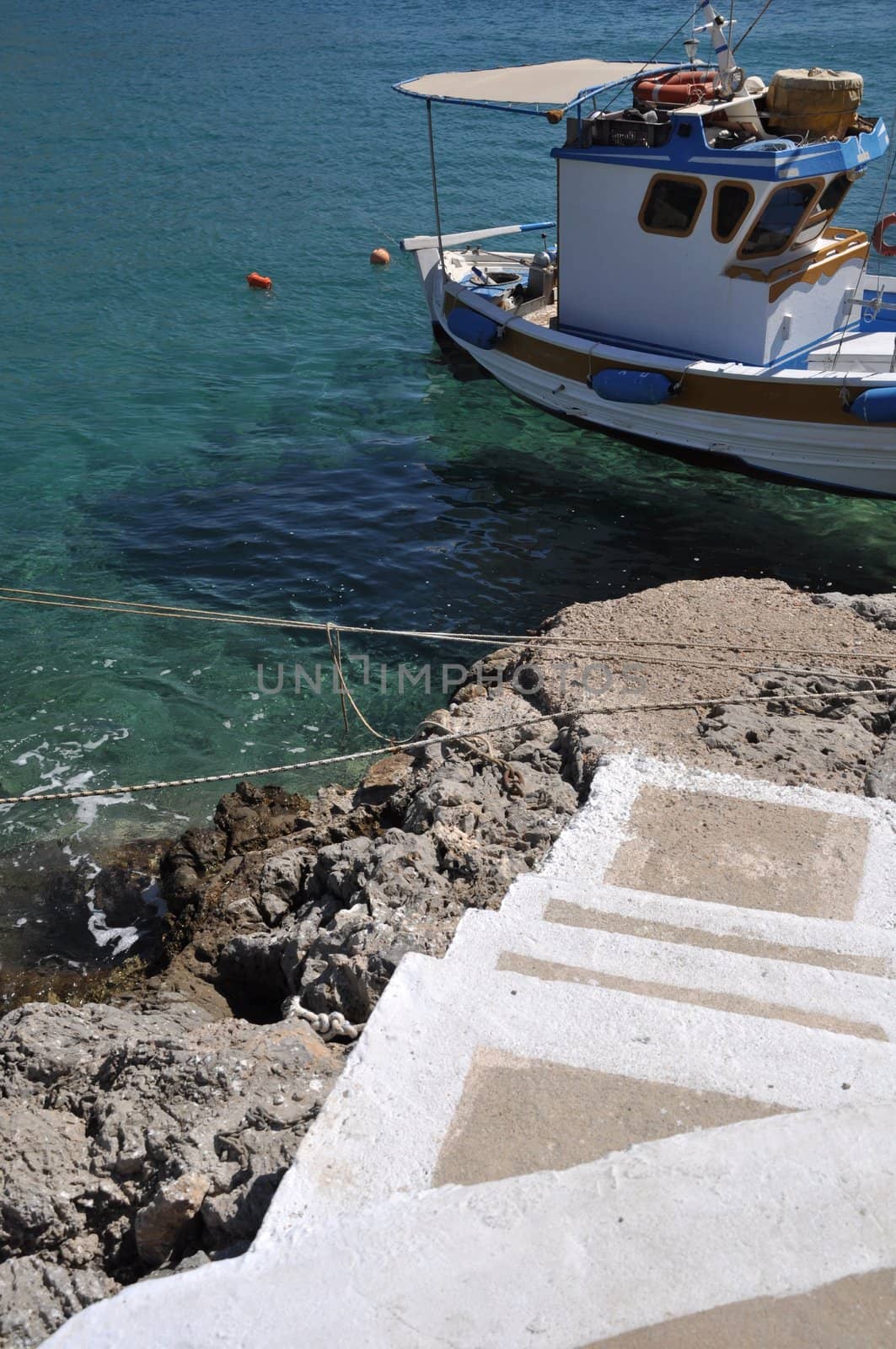 typical fishing boat in Pserimos island, Greece