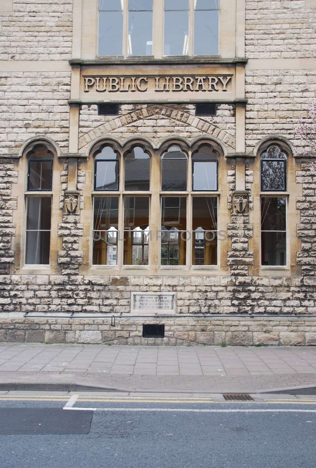 beautiful stone facade public library in Gloucester, England UK