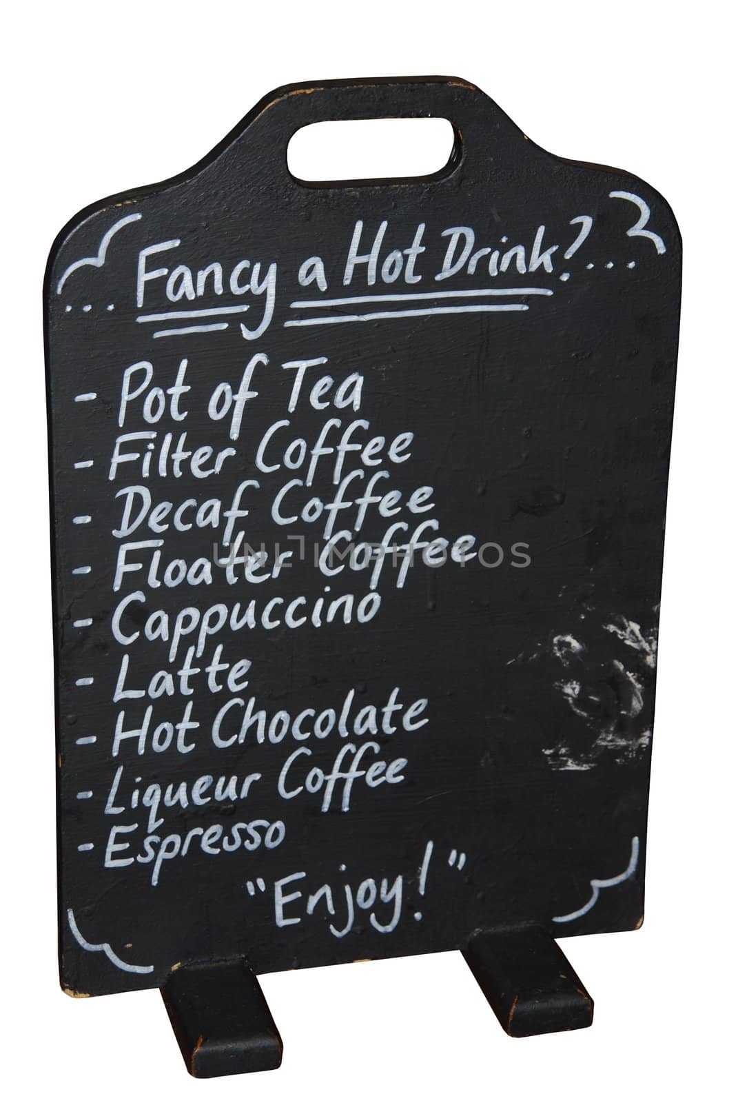 menu board with hot drinks (isolated on white background)