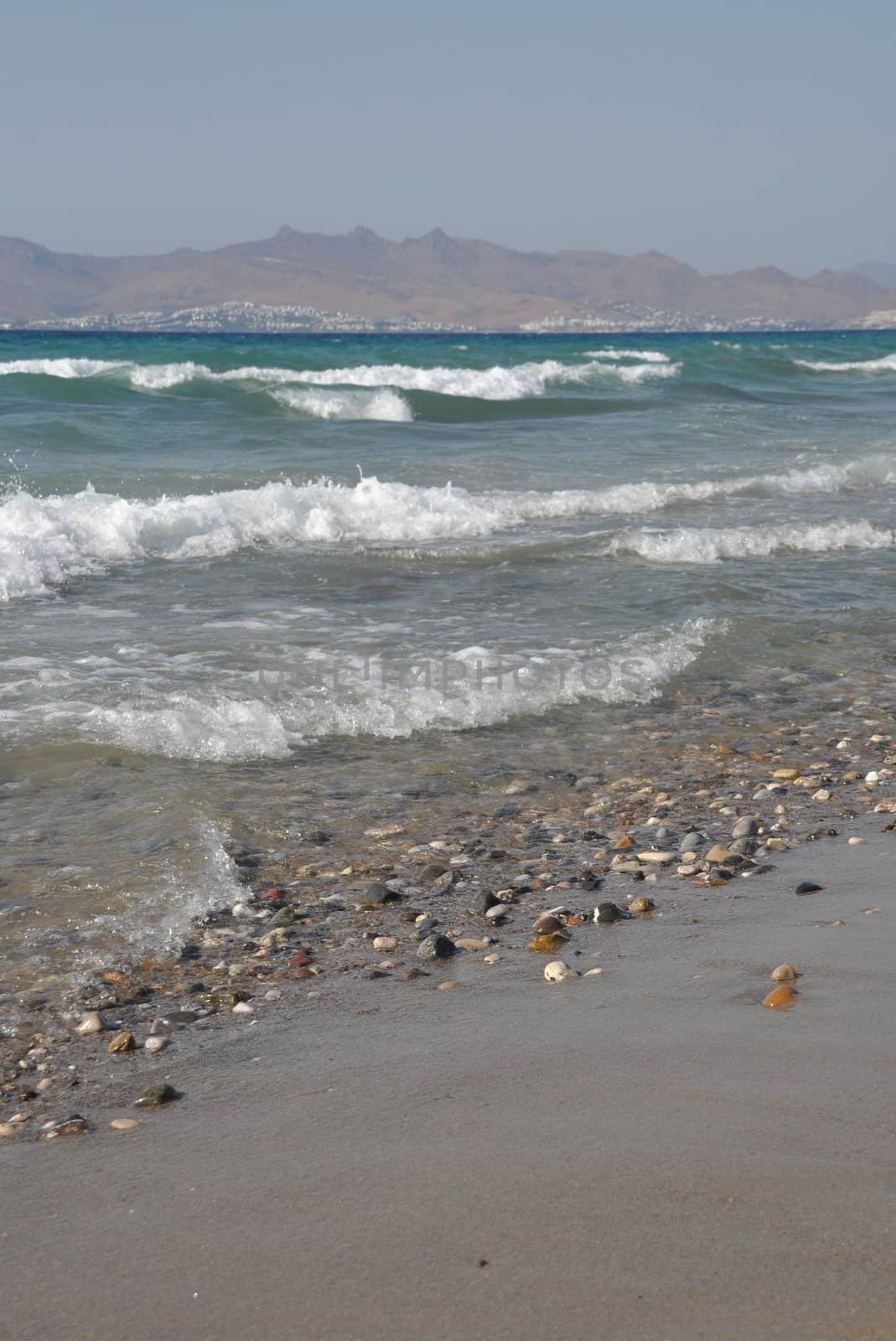 beautiful beach in Kos, Greece (Turkey on the background)