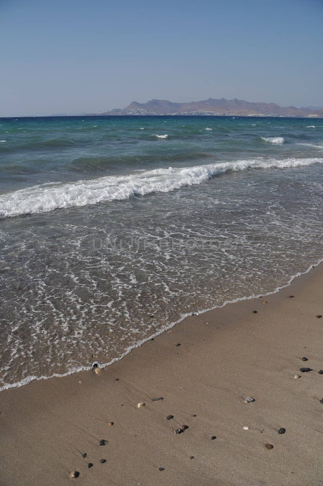 beautiful beach in Kos, Greece (Turkey on the background)