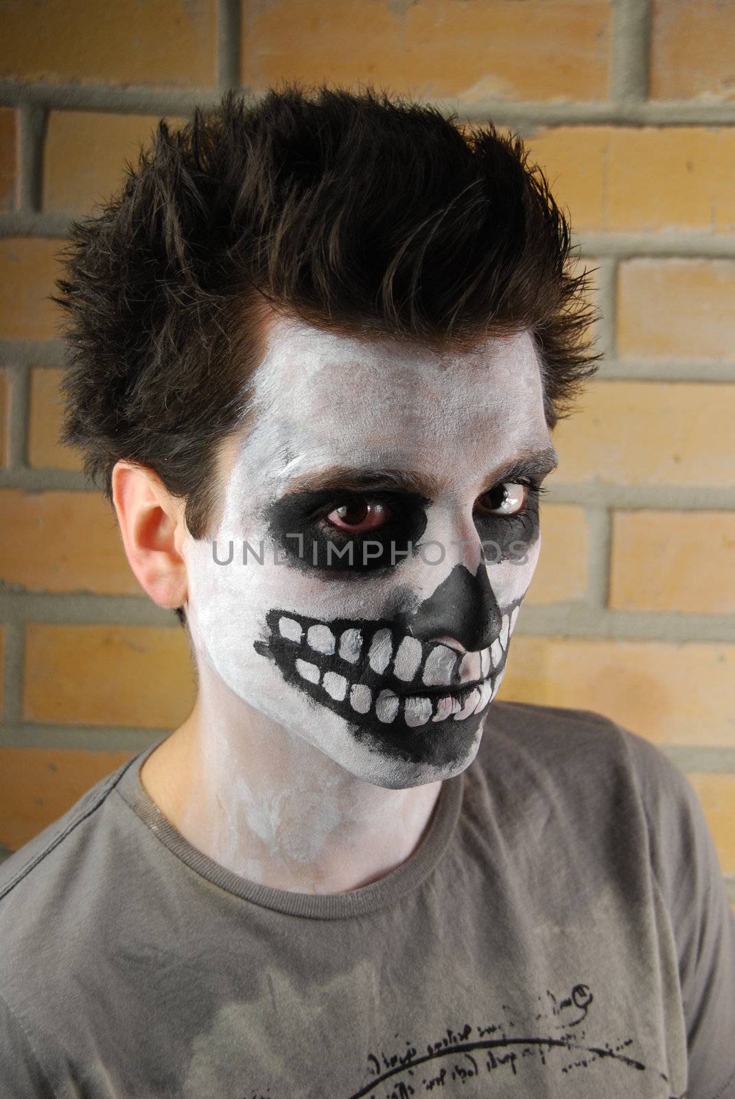 portrait of a creepy skeleton guy perfect for Carnival (brick wall background)
