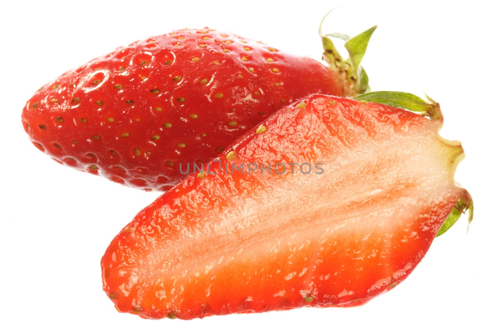 Half of a big red strawberry isolated on white