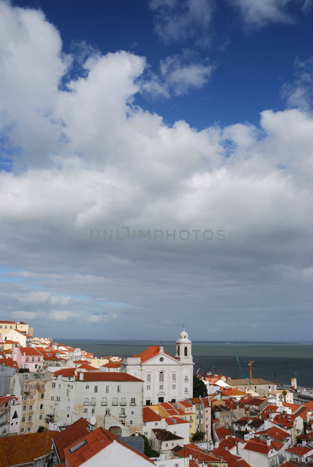 beautiful cityscape view of Santo Estevao church in Lisbon, Portugal