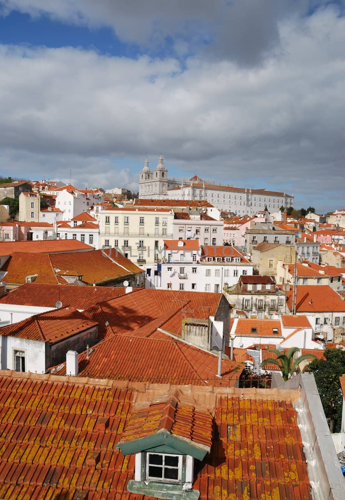 beautiful cityscape view of Sao Vicente de Fora church in Lisbon, Portugal