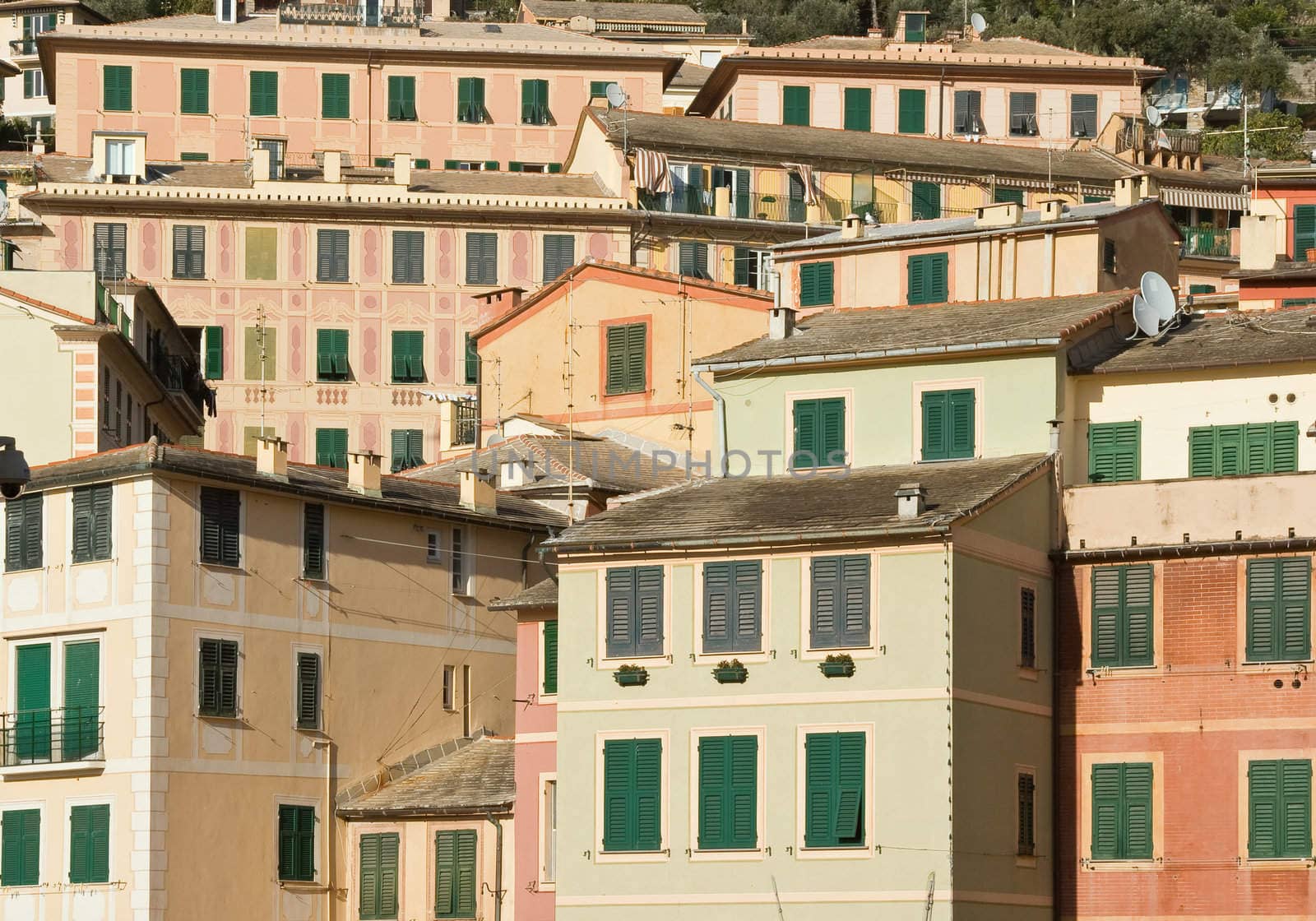 The characteristic houses of Camogli near Genoa, Italy