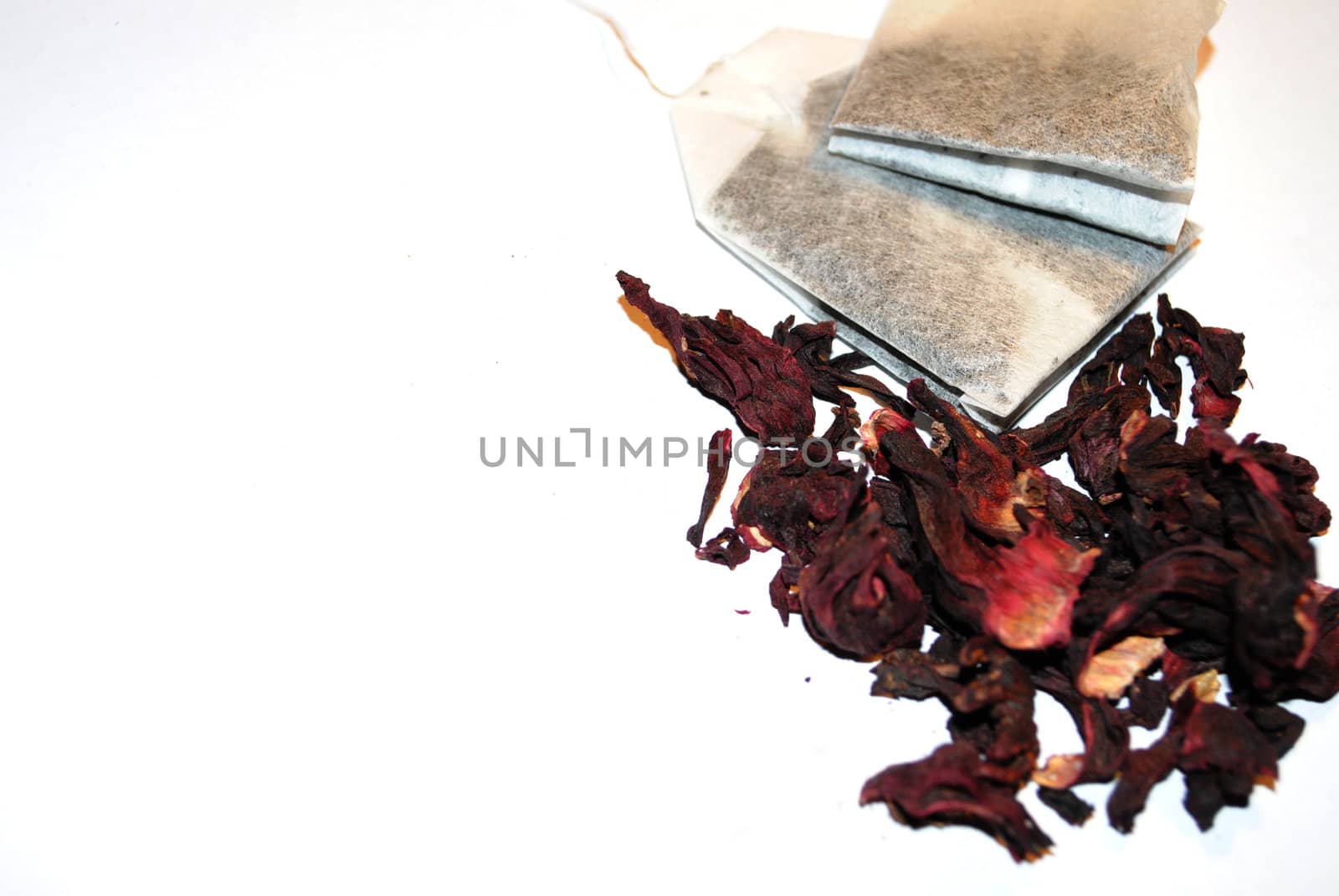 Tea bags and tea leaves.