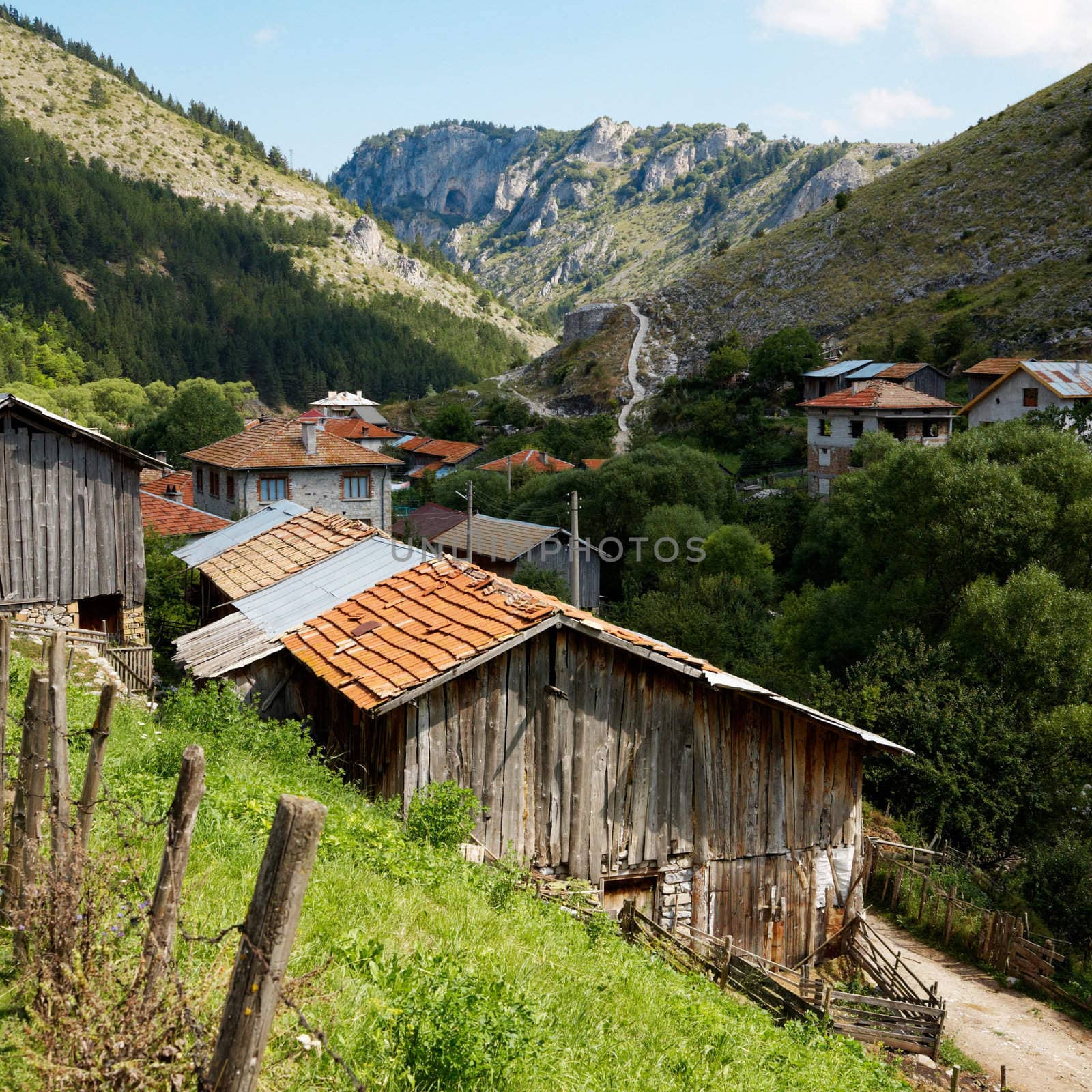 View from the streets of Trigrad village, in the Rodopi mountains, Bulgaria