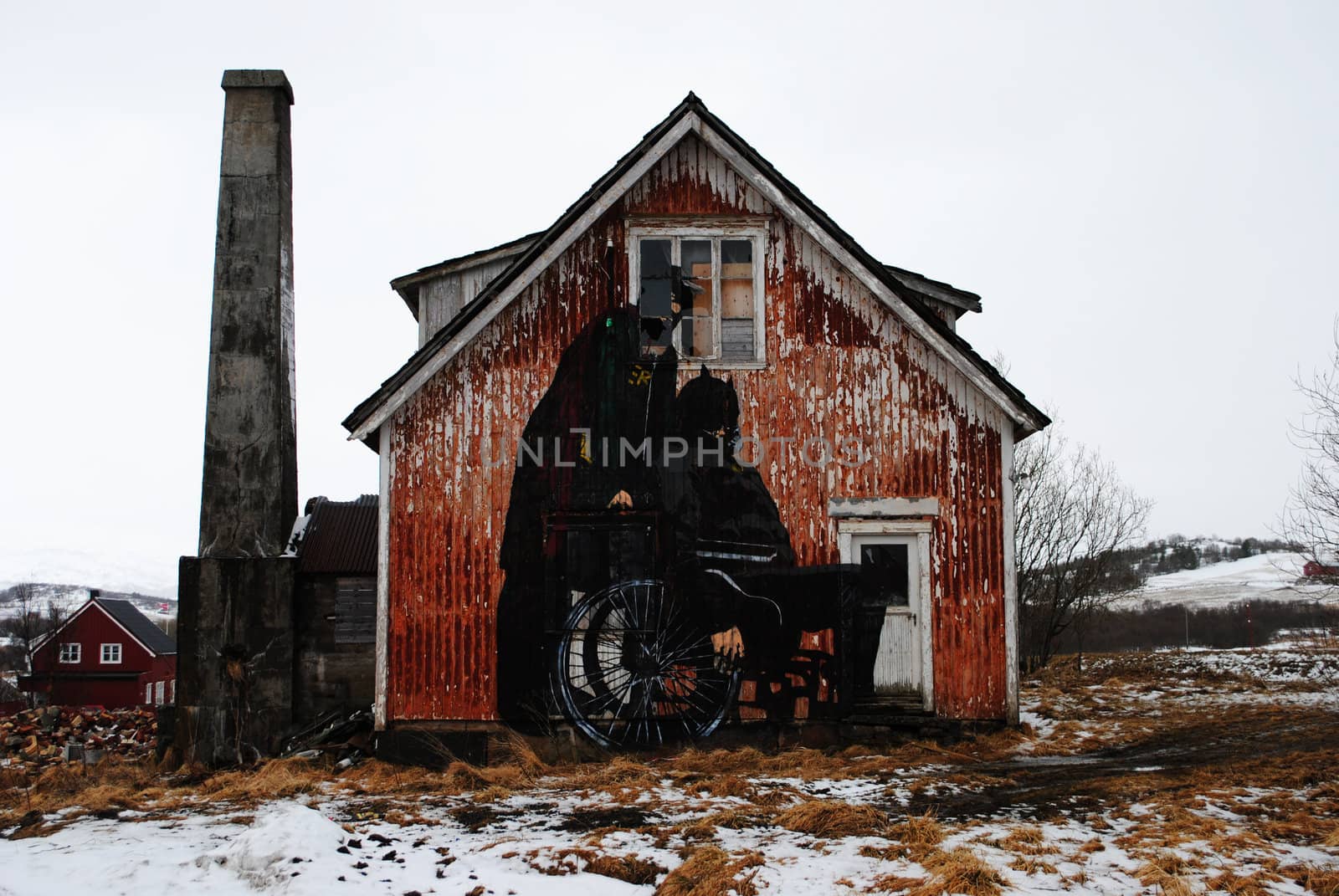 A Batman graffiti on an abandoned fishing lodge in Lofoten.