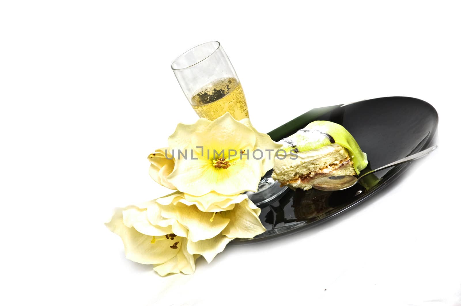 Champagne and cake slice