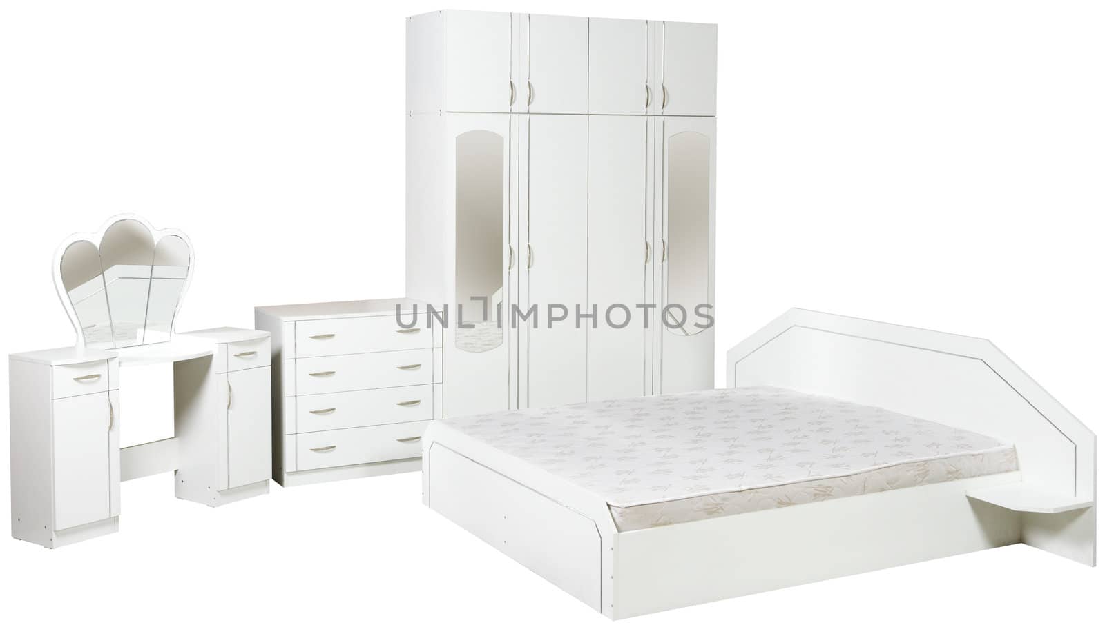 Bedroom suite in white color, isolated