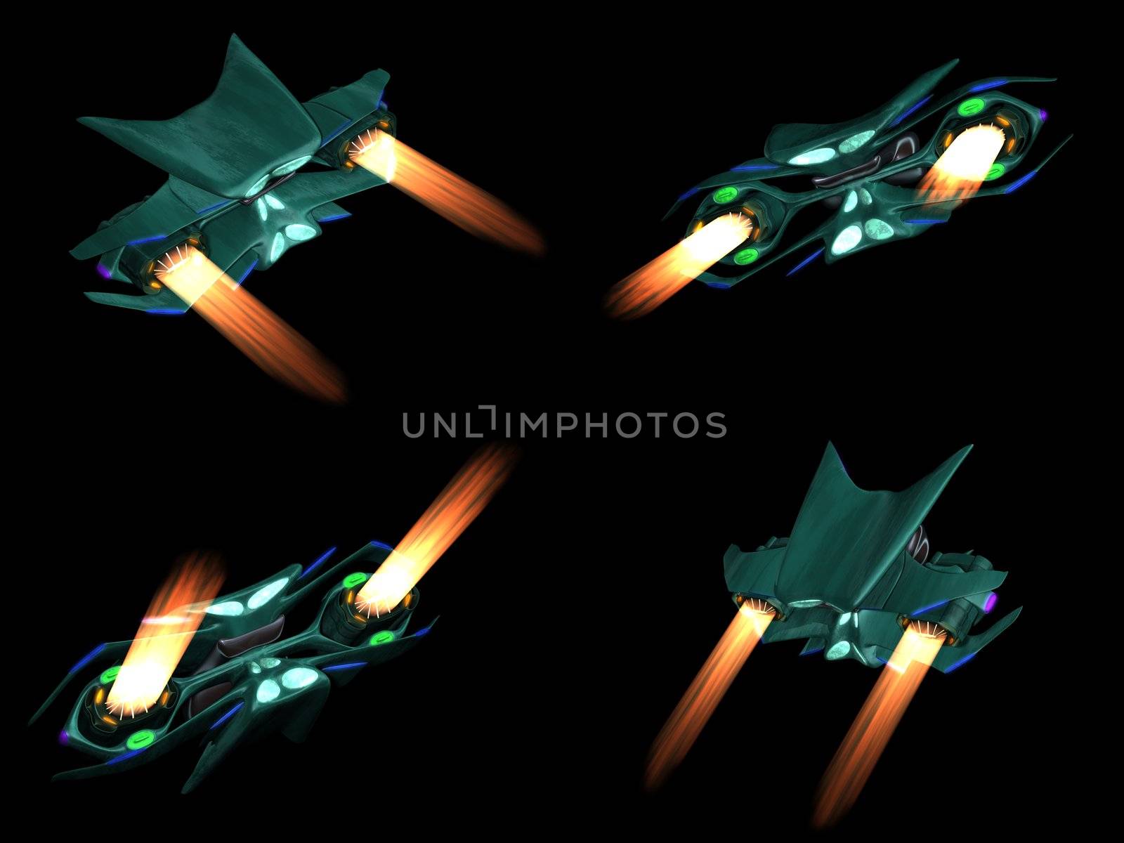 Four back views of an alien space ship by shkyo30