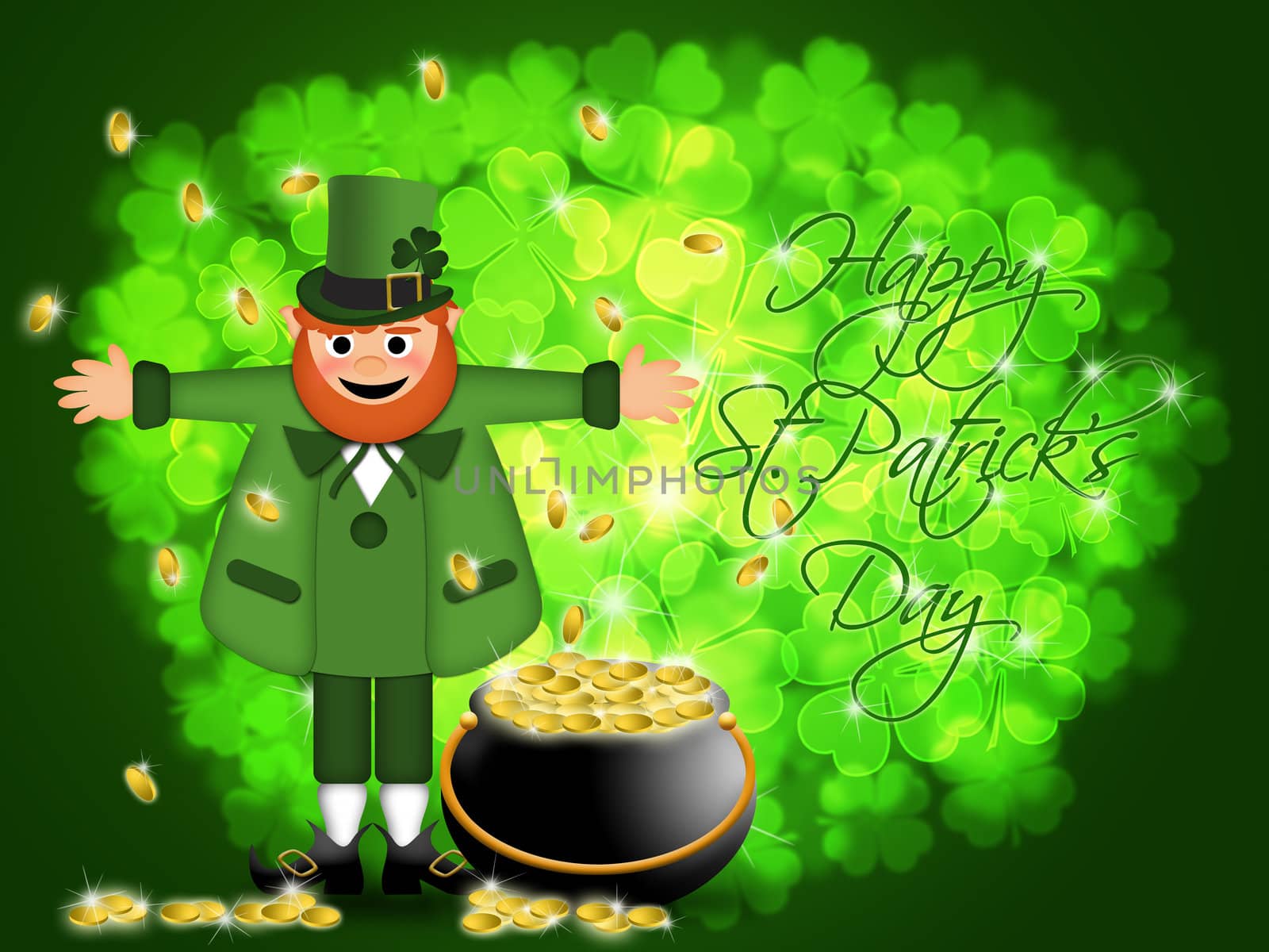 Happy St Patricks Day Leprechaun Pot of Gold by Davidgn