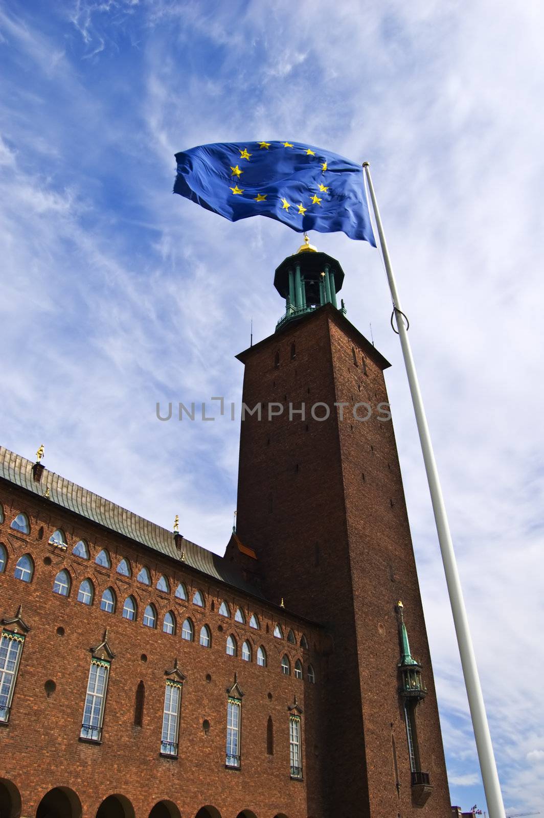 Stockholm City Hall with EU flag