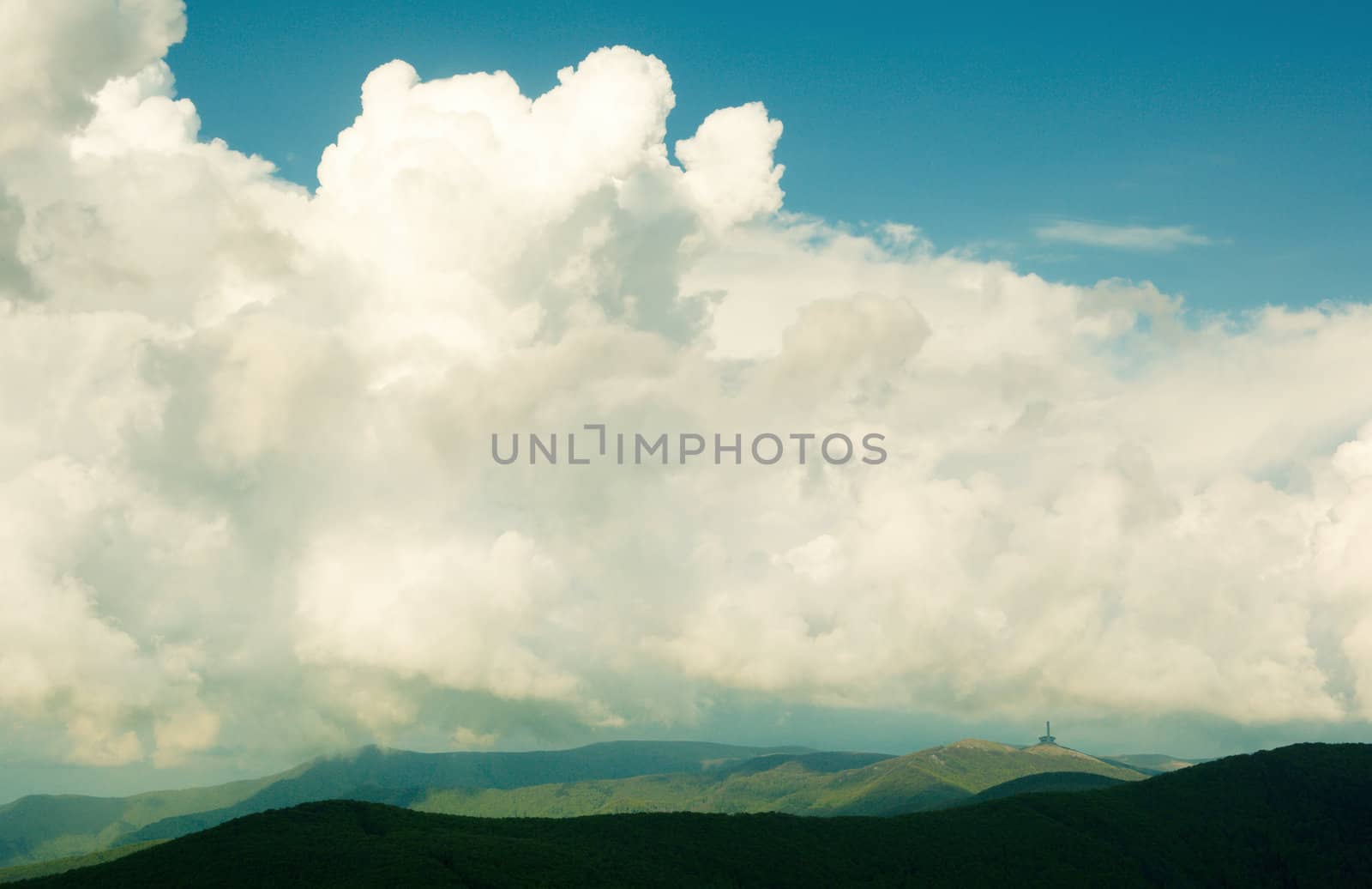 View from Shipka peak to Buzludja monument at East