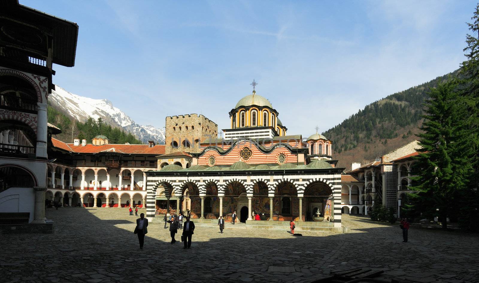 The yard with the church of the Rila monastery