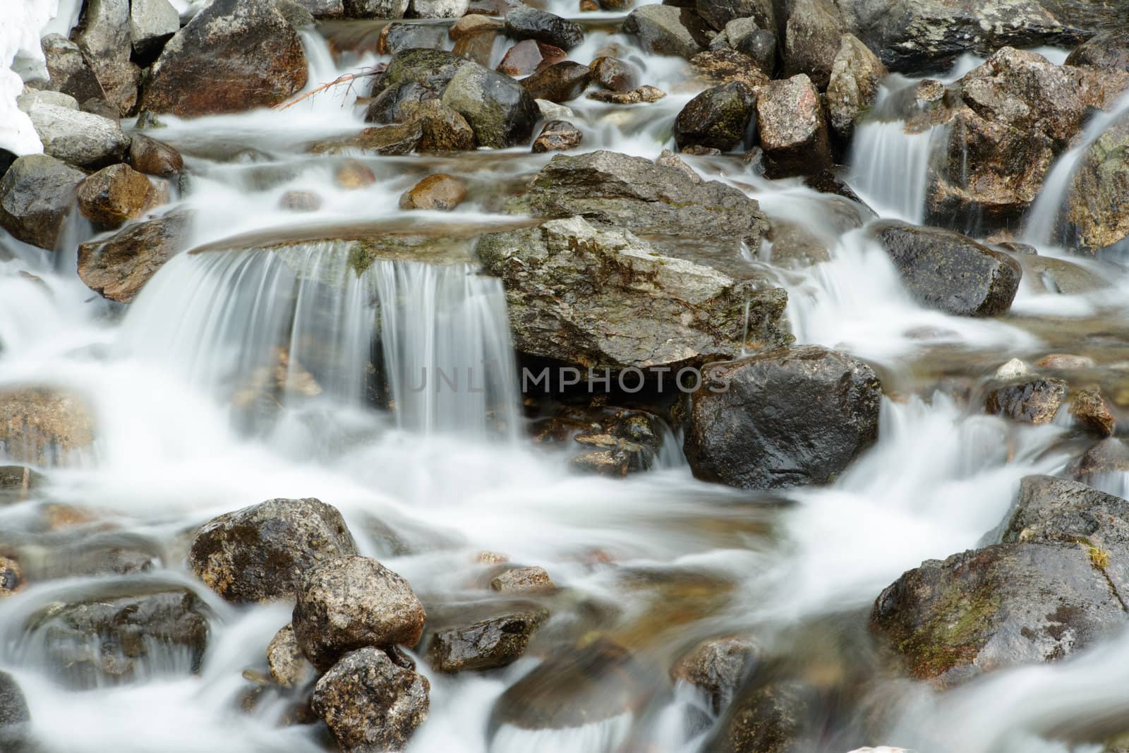 Mountain spring stream in the high mountains of Rila, Bulgaria