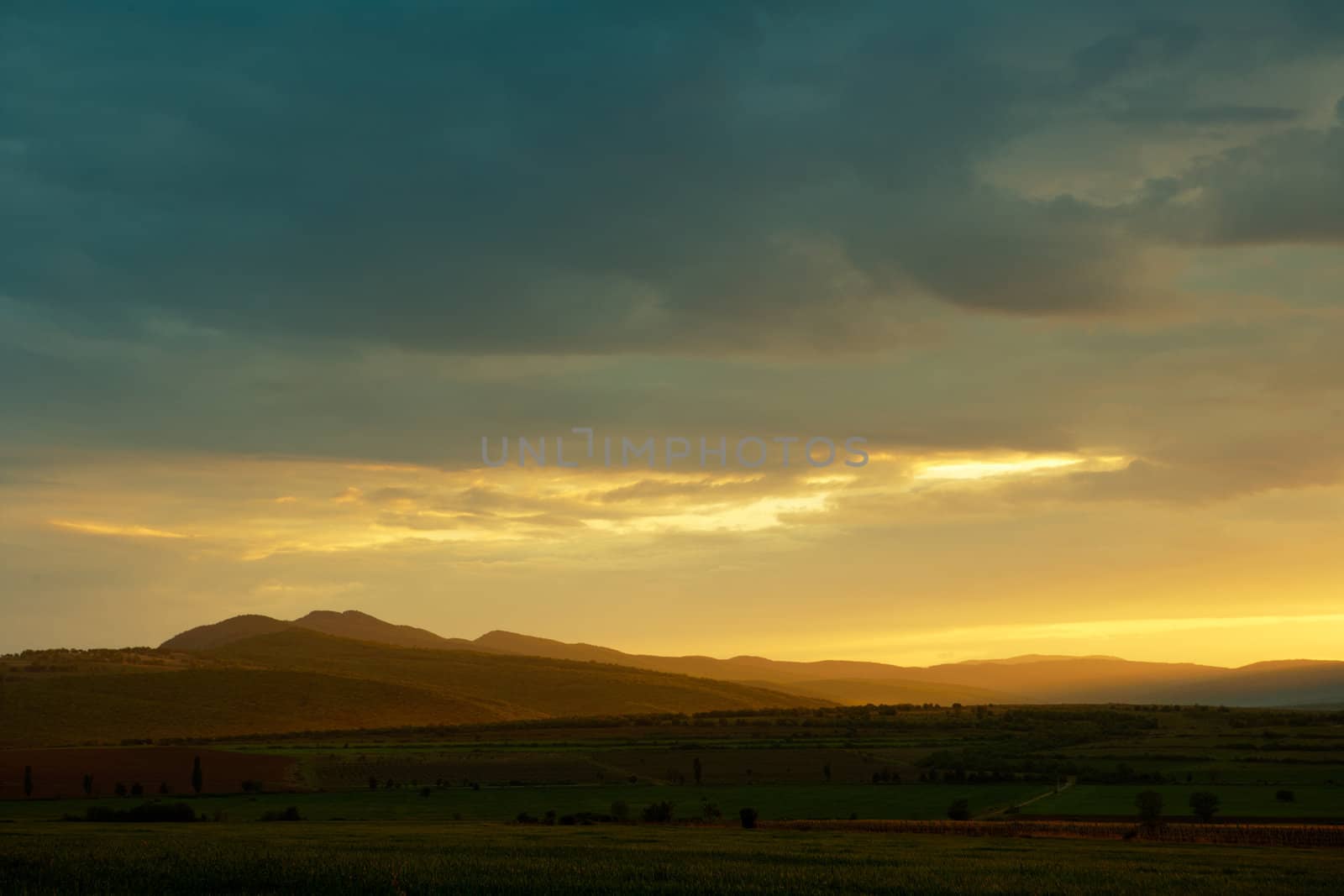 Colorful sky scene, the clouds at sunset time after a spring rain