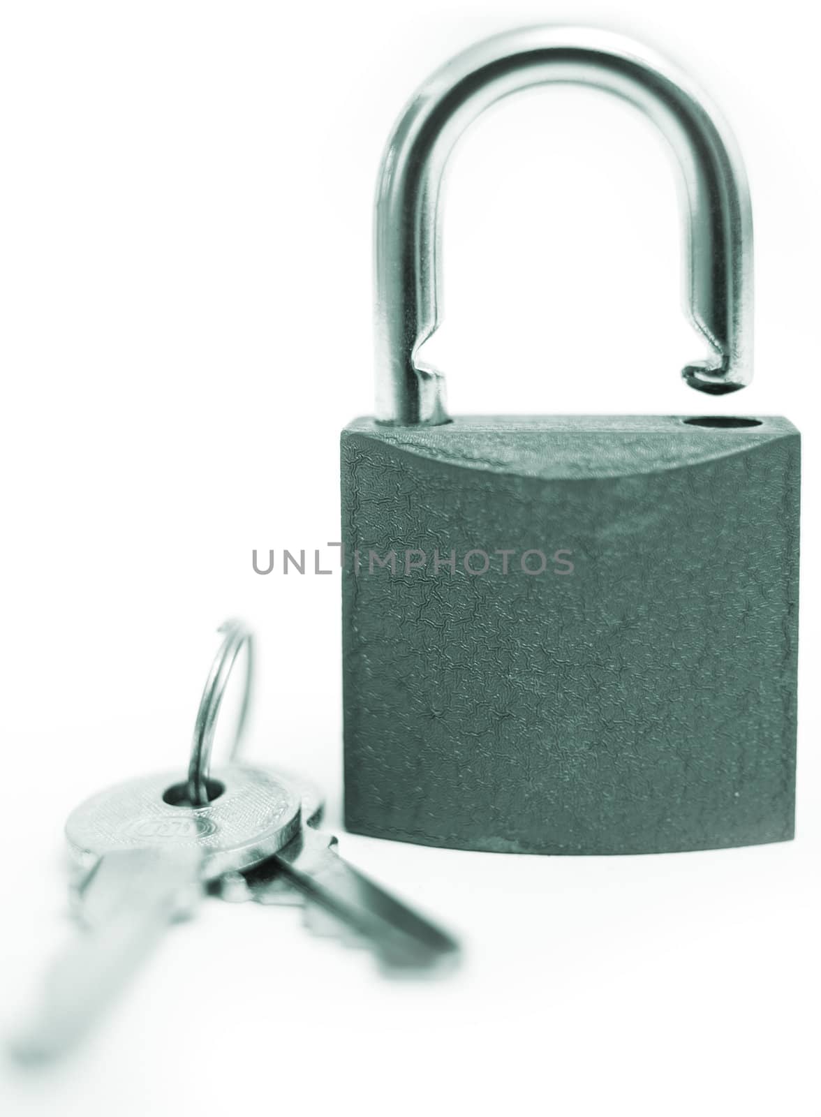 Padlock and keys, monochrome