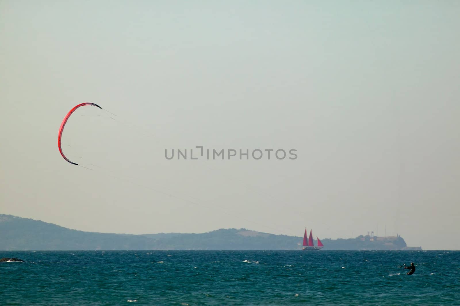 Sea scene with kite-surfer near Lozenets, Bulgaria