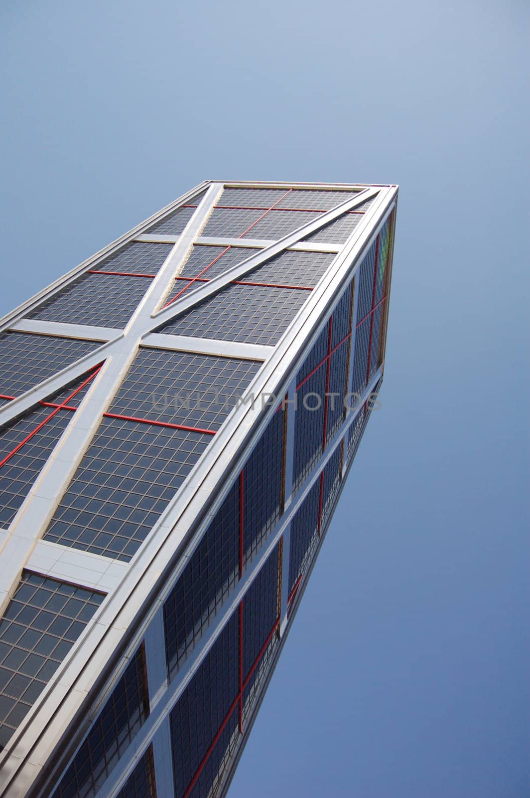 Tower perspective - modern office building facade. Madrid Spain