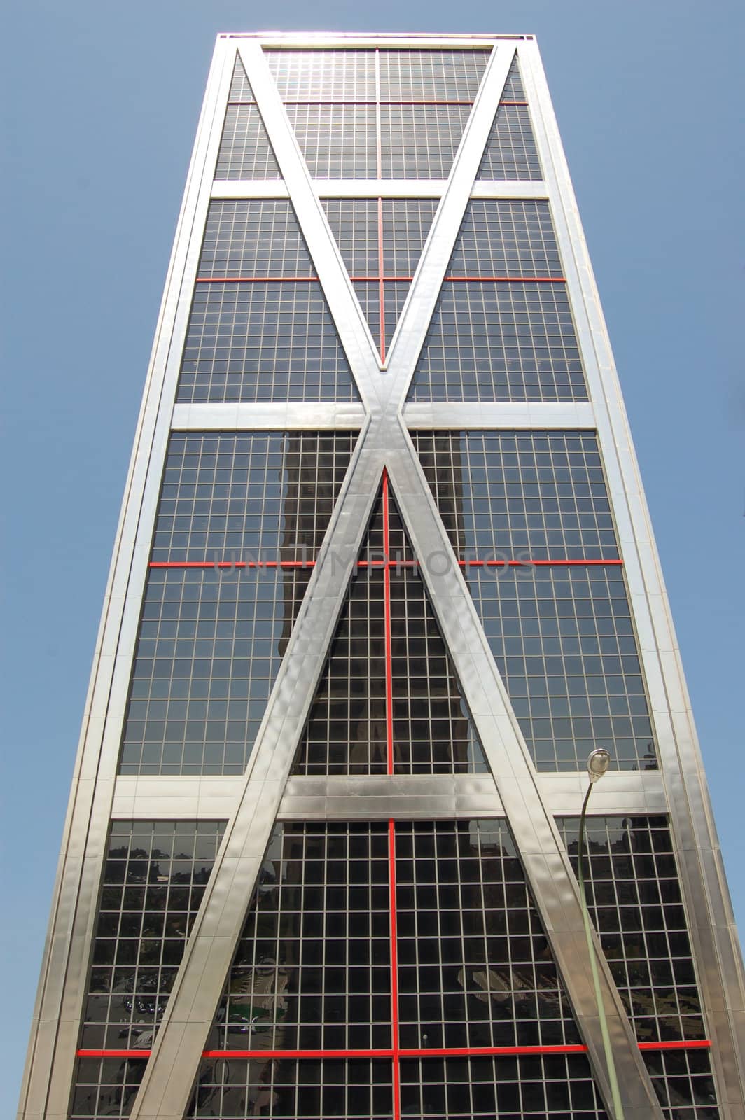 Tower perspective - modern office building facade. Madrid Spain