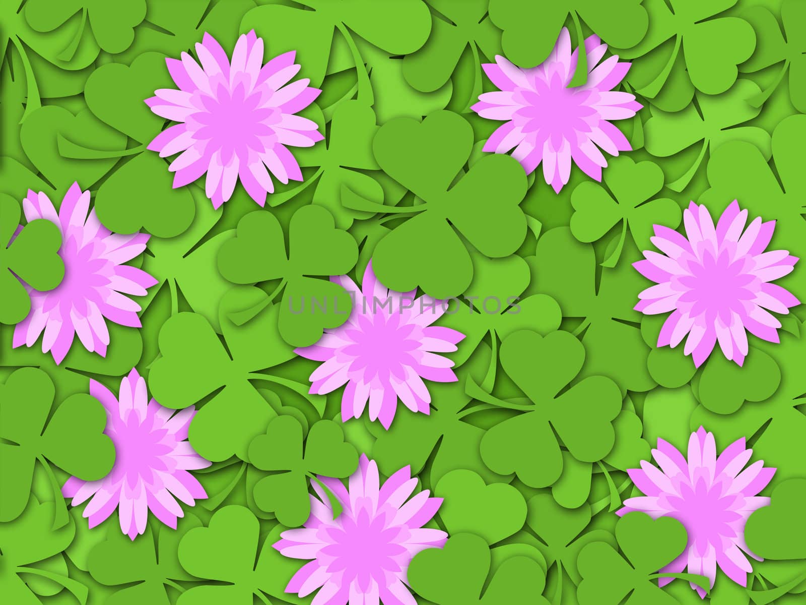 Shamrock Paper Cutting Clover Flowers Background Illustration