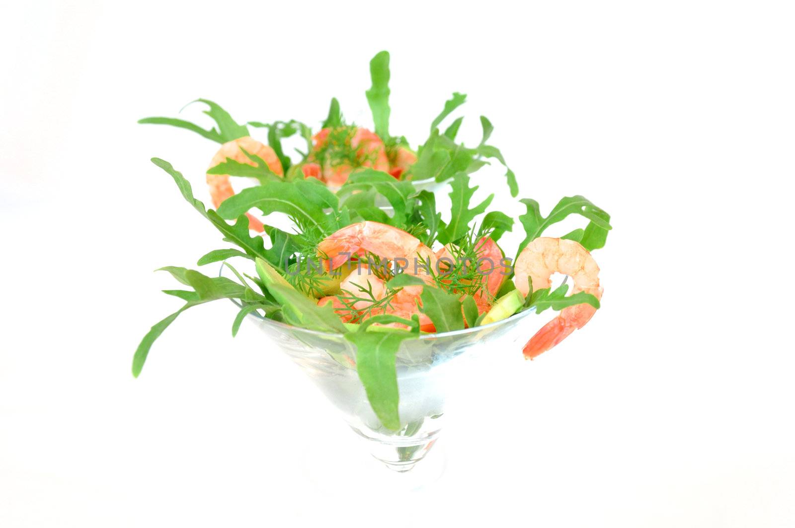 Prawns with avocado and arugula by Apolonia