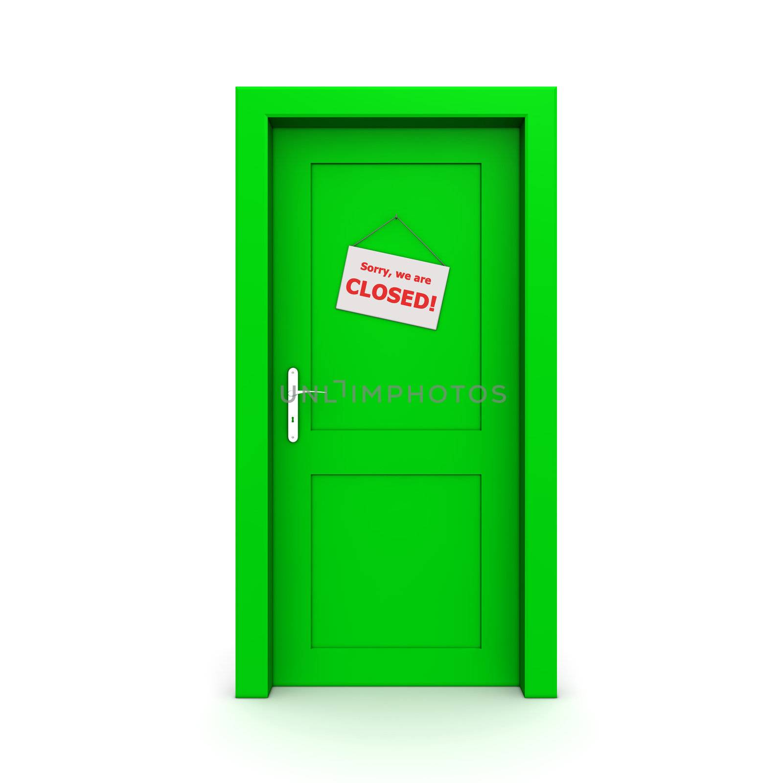 Closed Green Door With Door Sign by PixBox