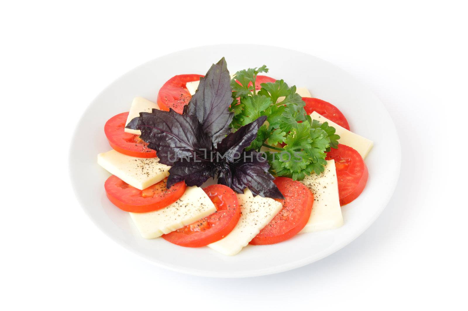 Tomatoes with Mozzarella and parsley and basil