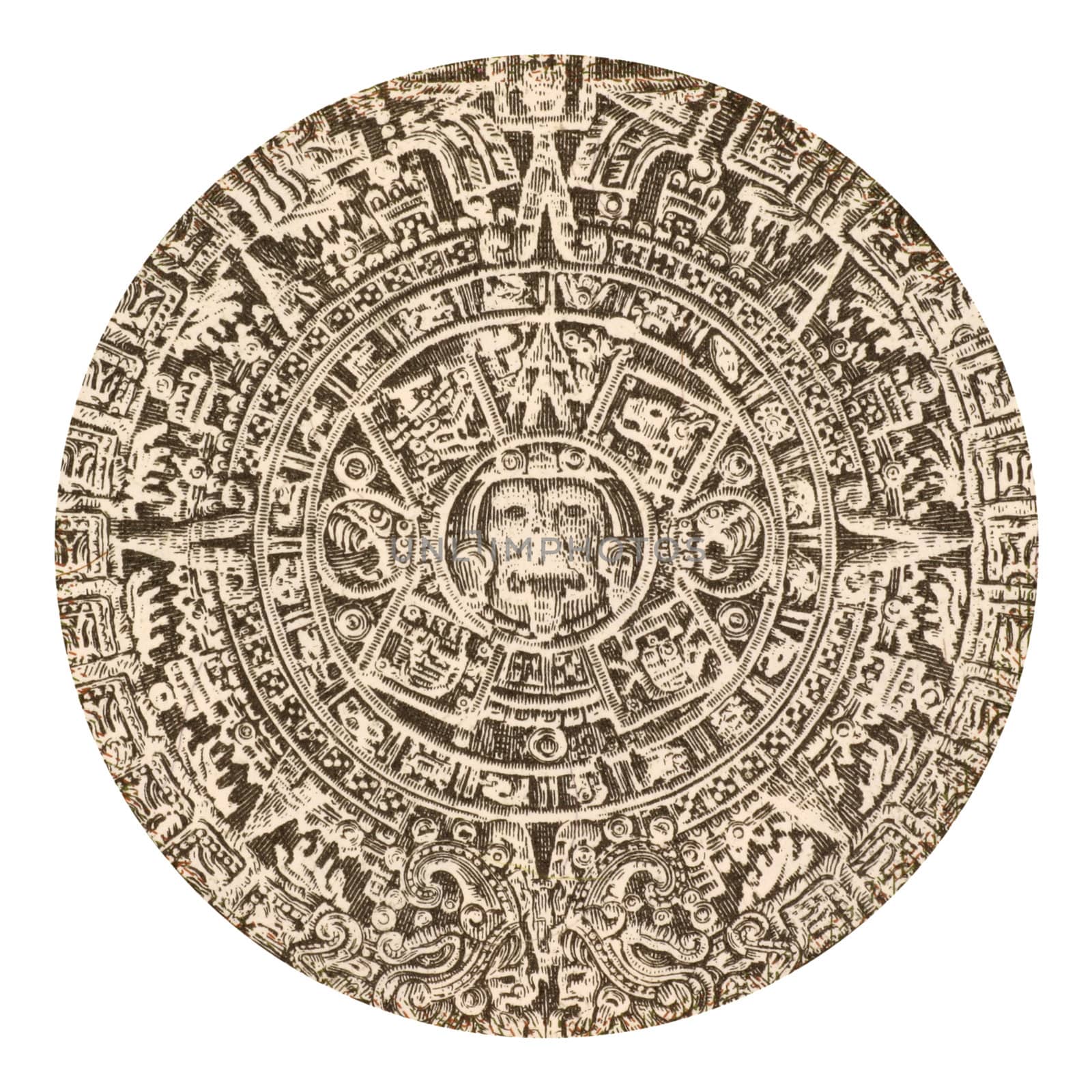 Aztec calendar sun stone on 500 pesos 1984 banknote from Mexico