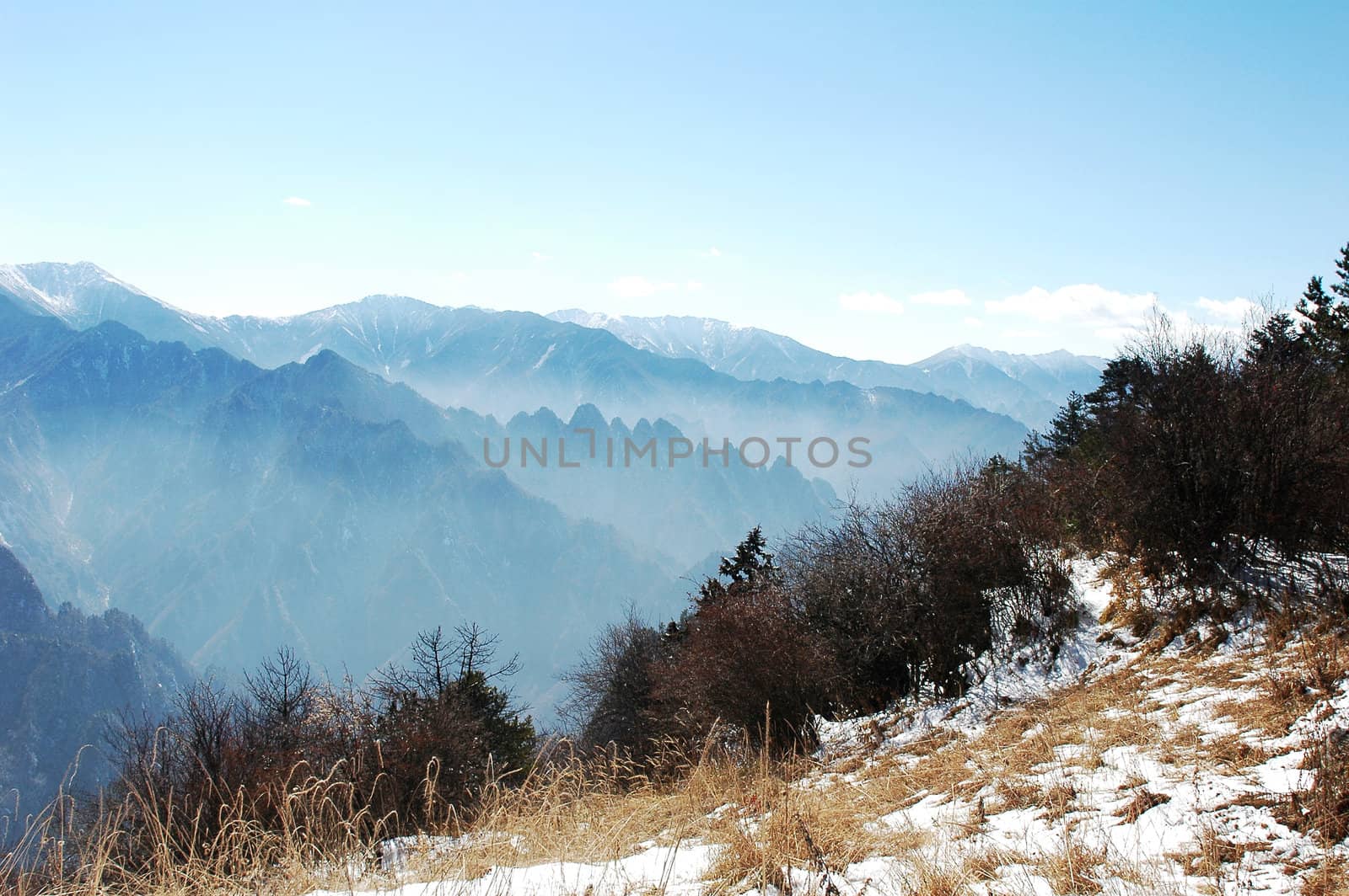 Landscape on the top of mountains in winter