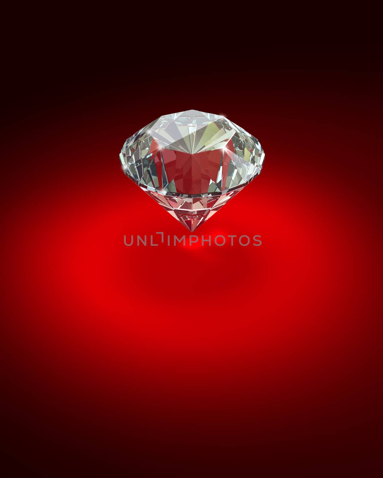 Bright diamond on red background - 3d render image.