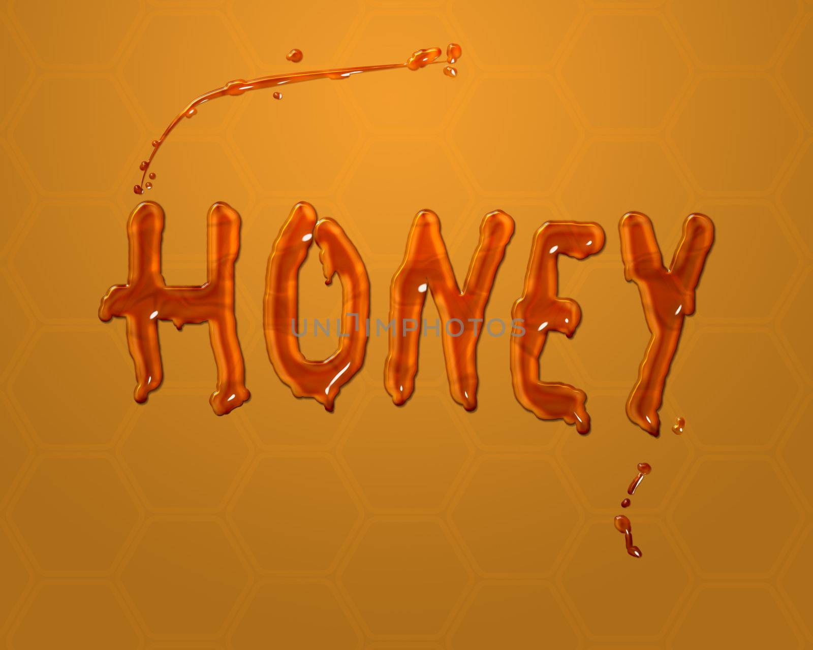 word honey on subtle honeycomb background