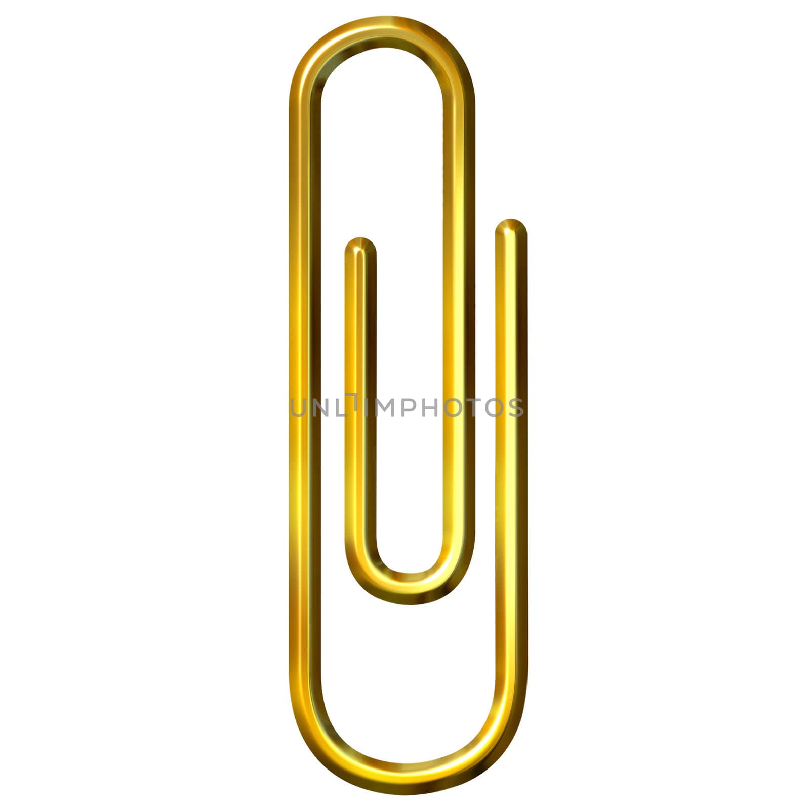 3d golden paper clip isolated in white