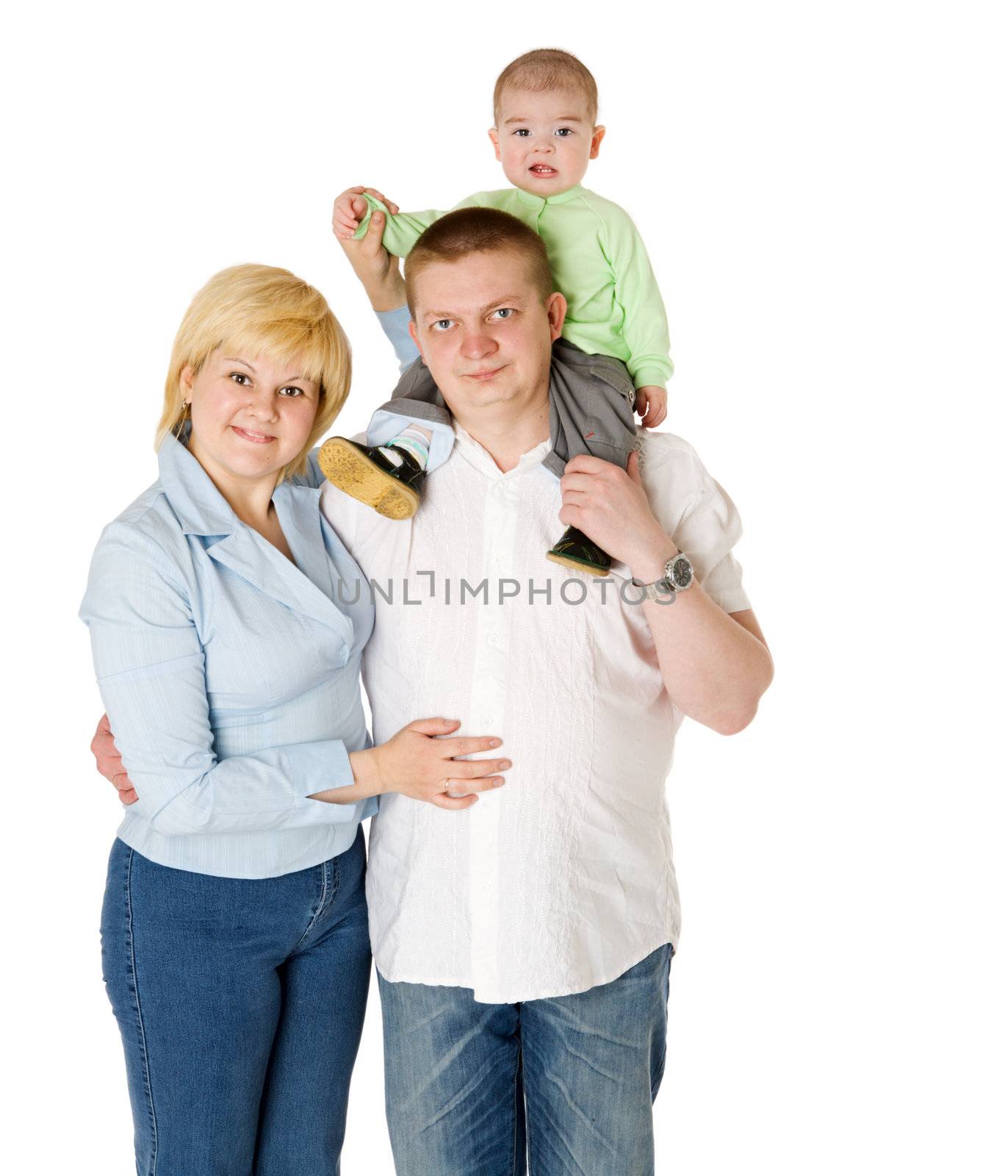 Happy Family posing together isolated on white